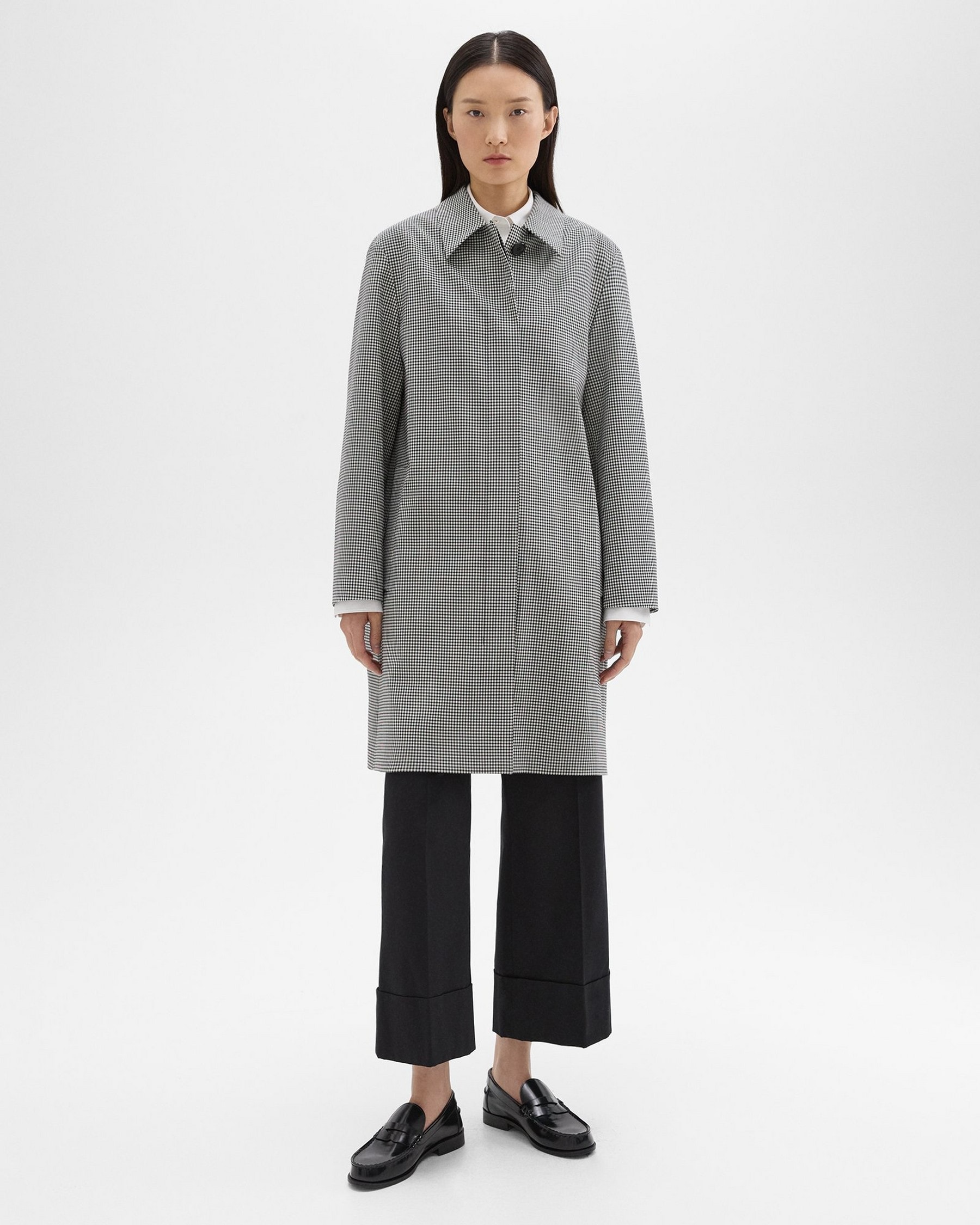 Car Coat in Checked Stretch Wool