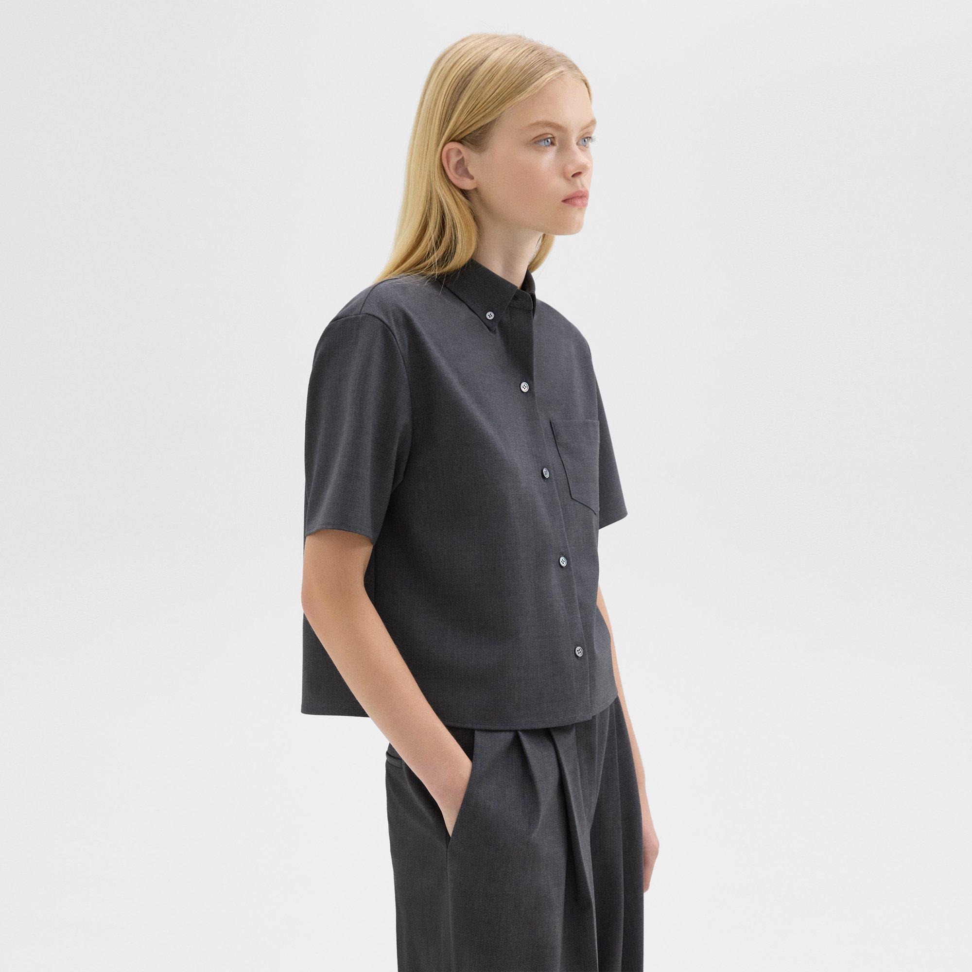 Cropped Short-Sleeve Shirt in Good Wool