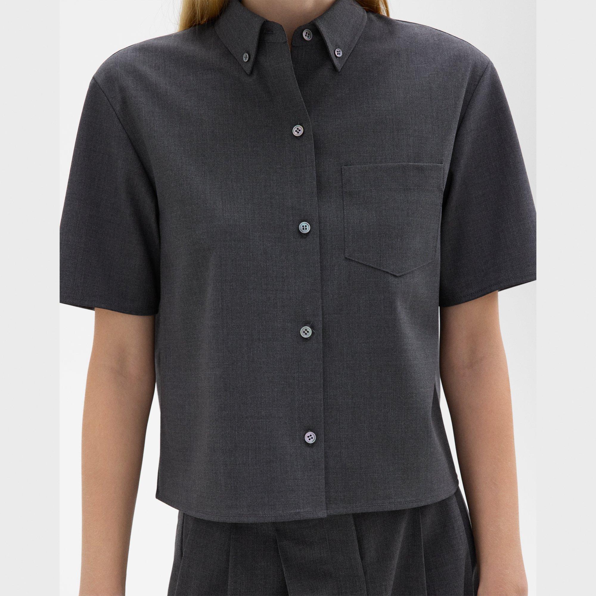 Cropped Short-Sleeve Shirt in Good Wool