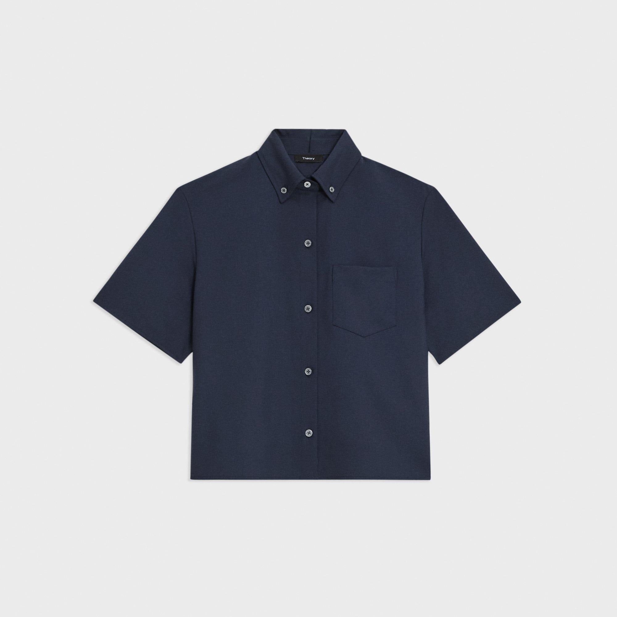 Cropped Short-Sleeve Shirt in Good Wool