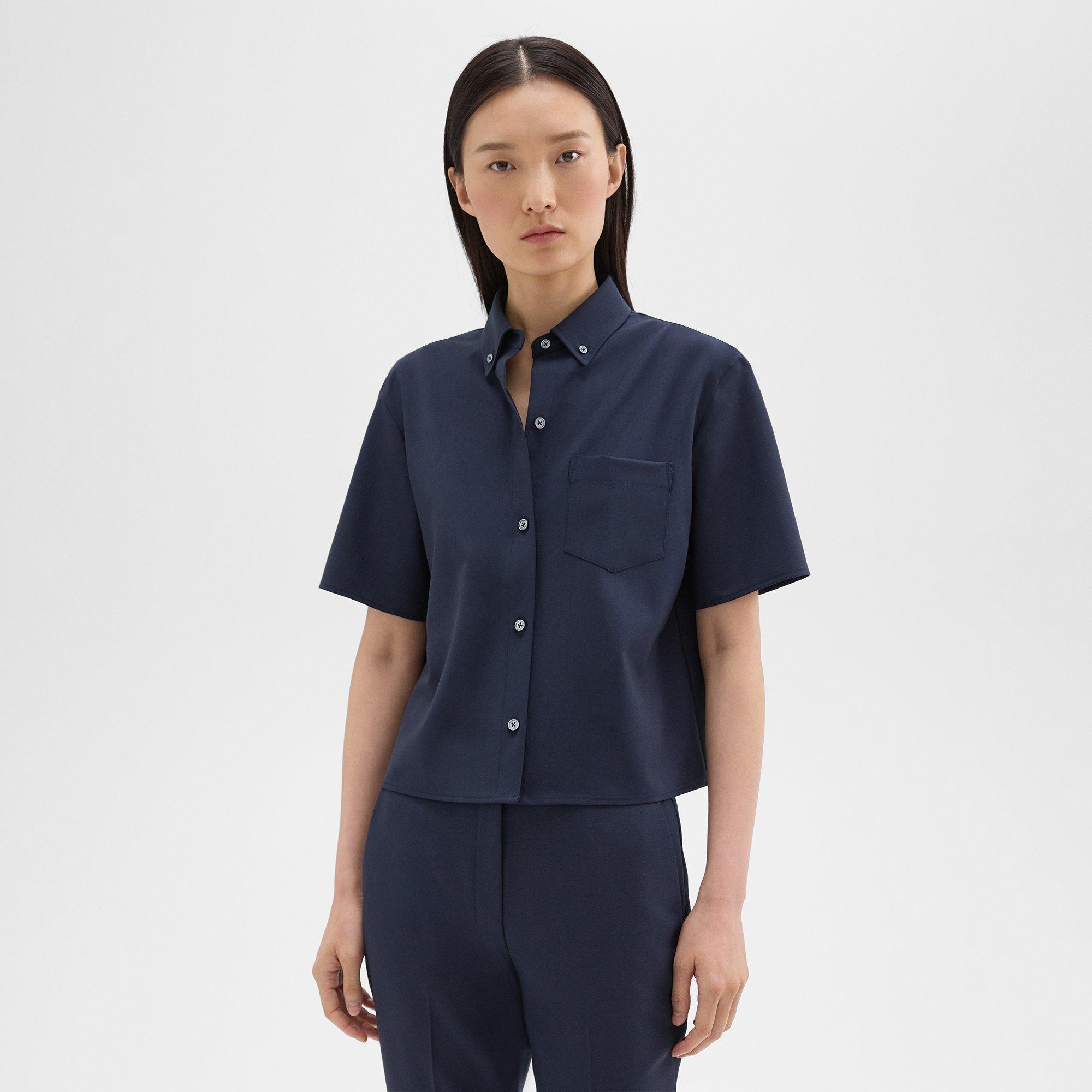 띠어리 Theory Cropped Short-Sleeve Shirt in Good Wool,NOCTURNE NAVY