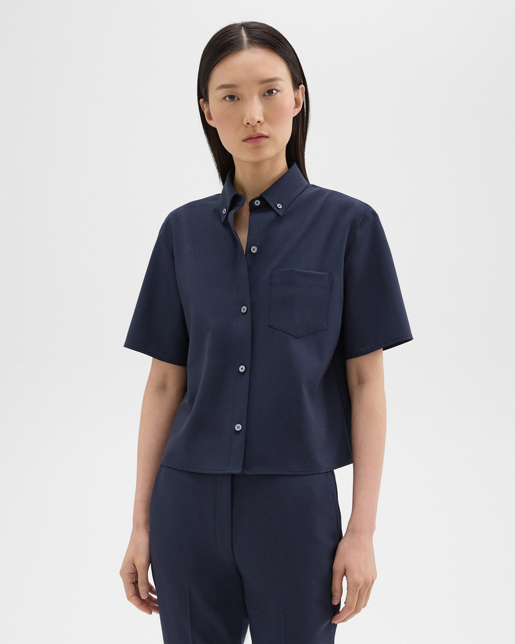 Cropped Short-Sleeve Shirt in Good Wool