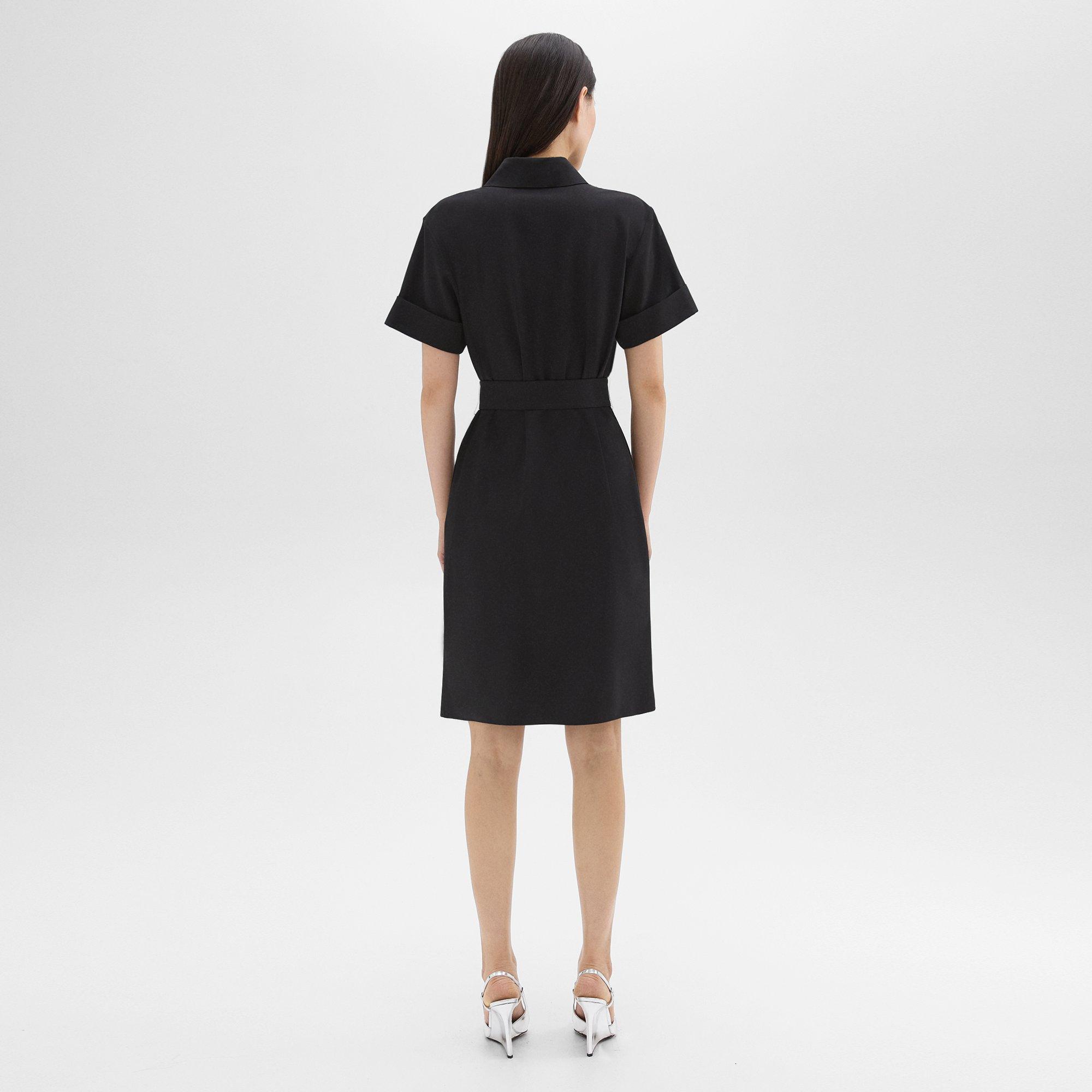 Belted Shirt Dress in Stretch Wool