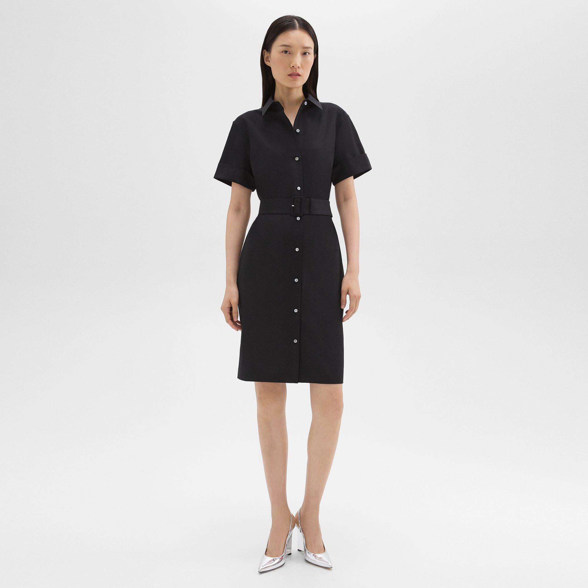 띠어리 Theory Belted Shirt Dress in Stretch Wool,BLACK