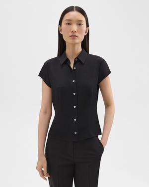 띠어리 Theory Cap Sleeve Shirt in Silk Georgette,BLACK