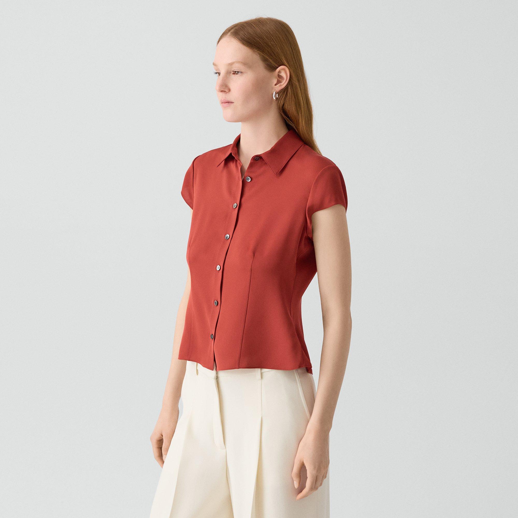 Cap Sleeve Shirt in Silk Georgette