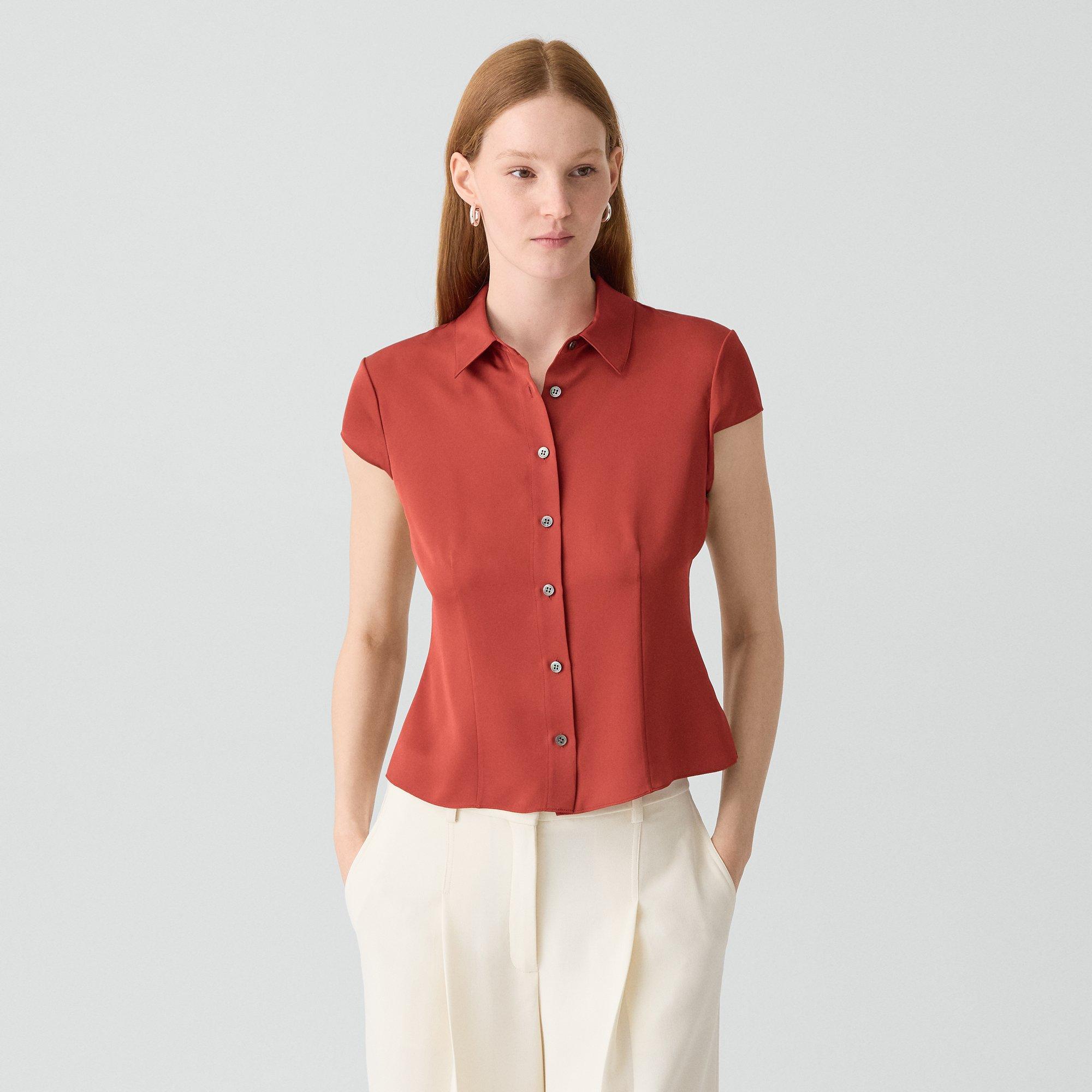 Cap Sleeve Shirt in Silk Georgette