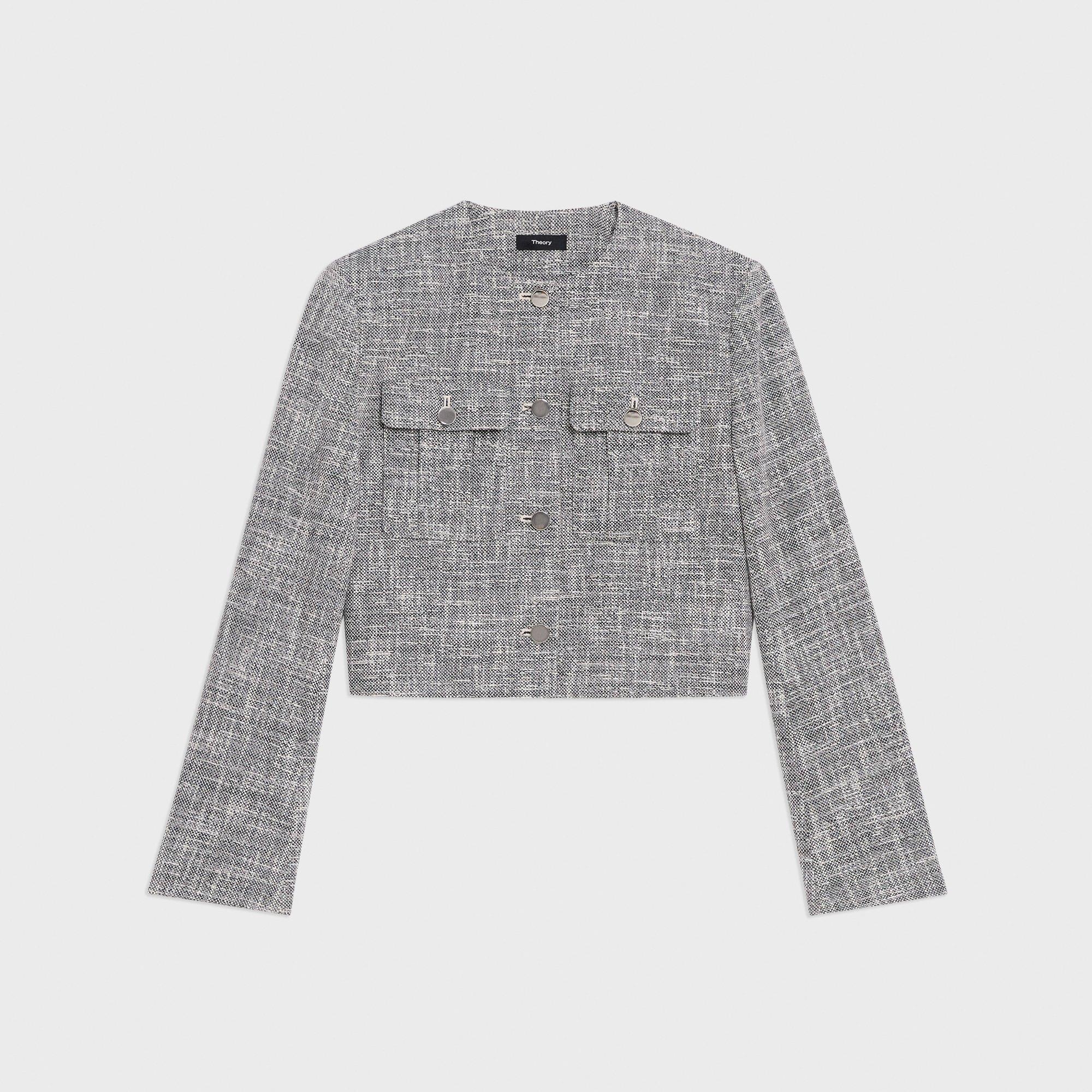 Cropped Military Jacket in Cotton Tweed