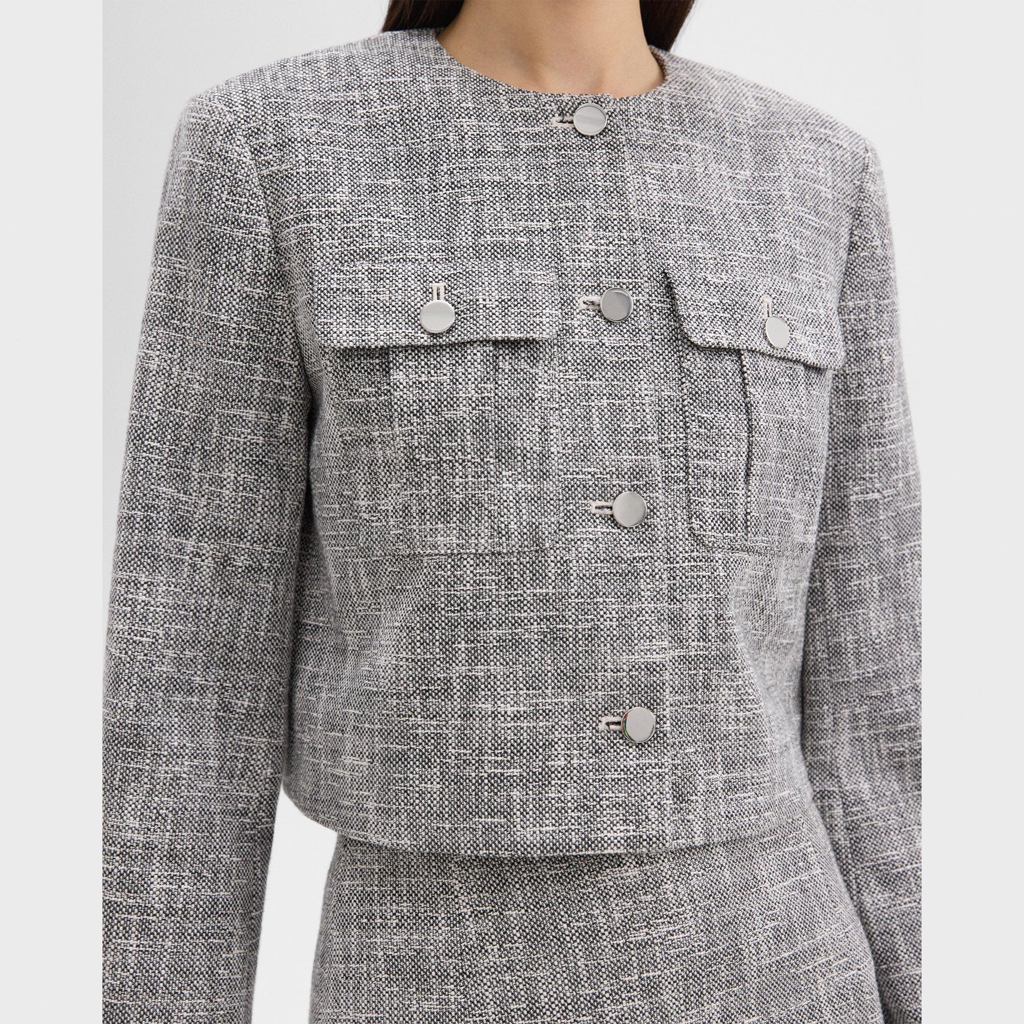 Cropped Military Jacket in Cotton Tweed