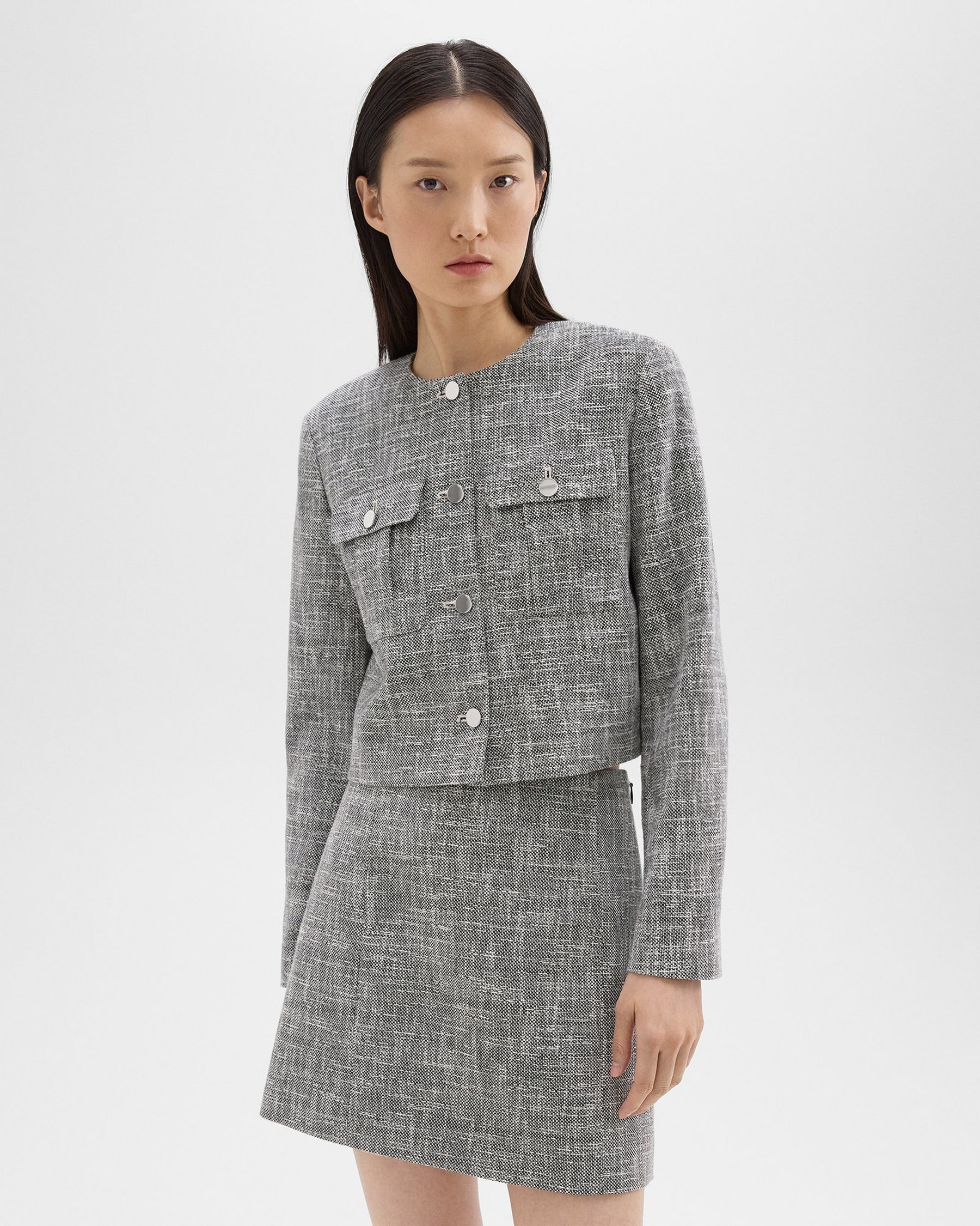 Cropped Military Jacket in Cotton Tweed