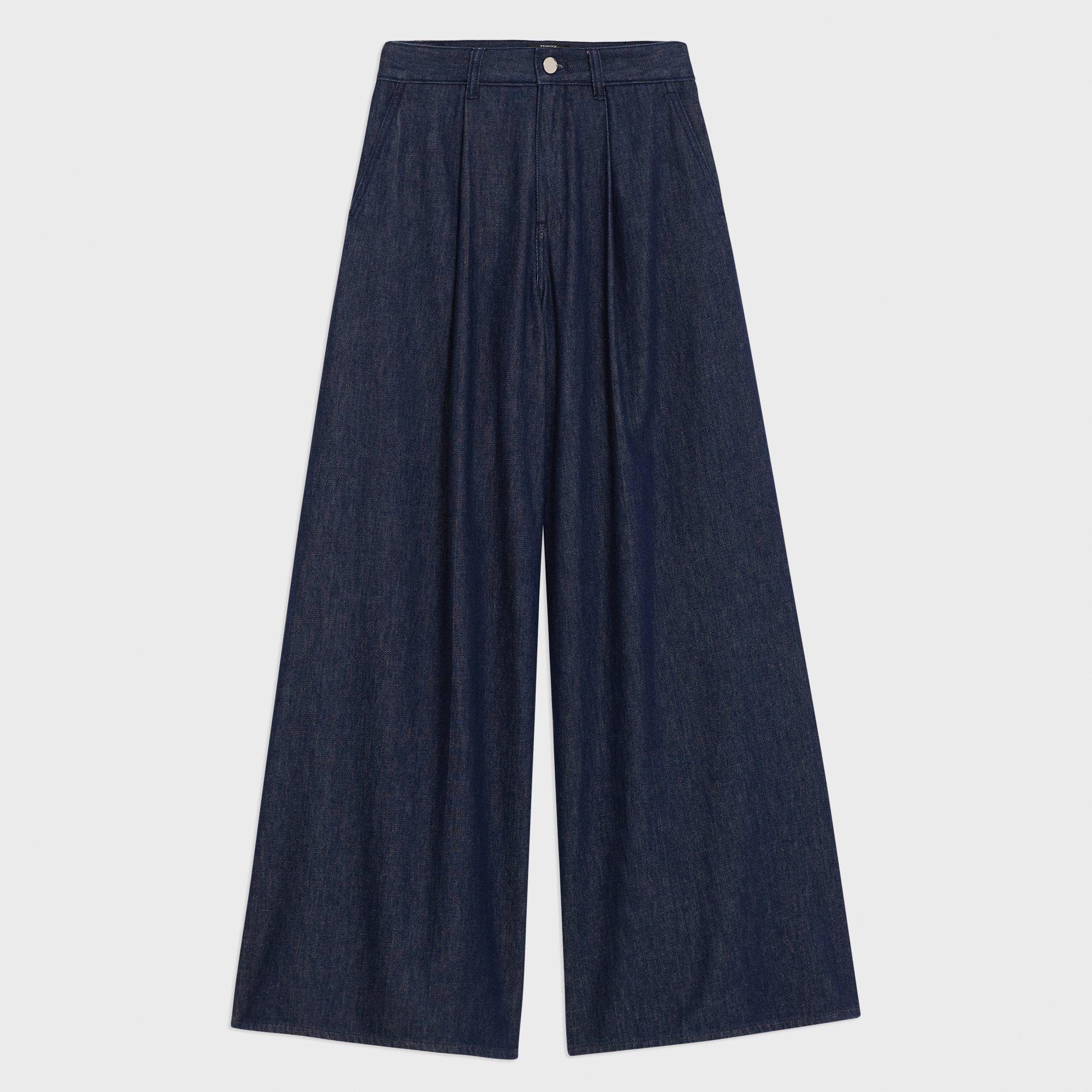 Pleated Wide-Leg Pant in Denim