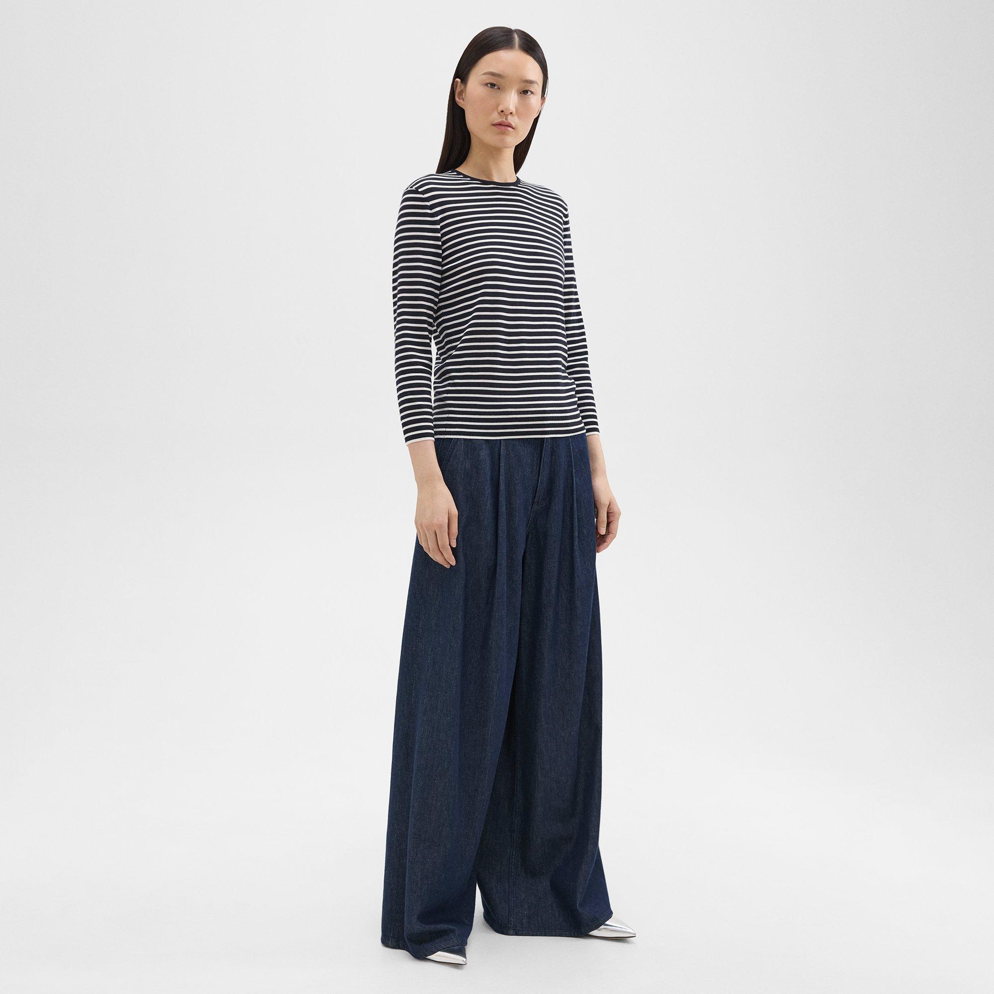 Pleated Wide-Leg Pant in Denim