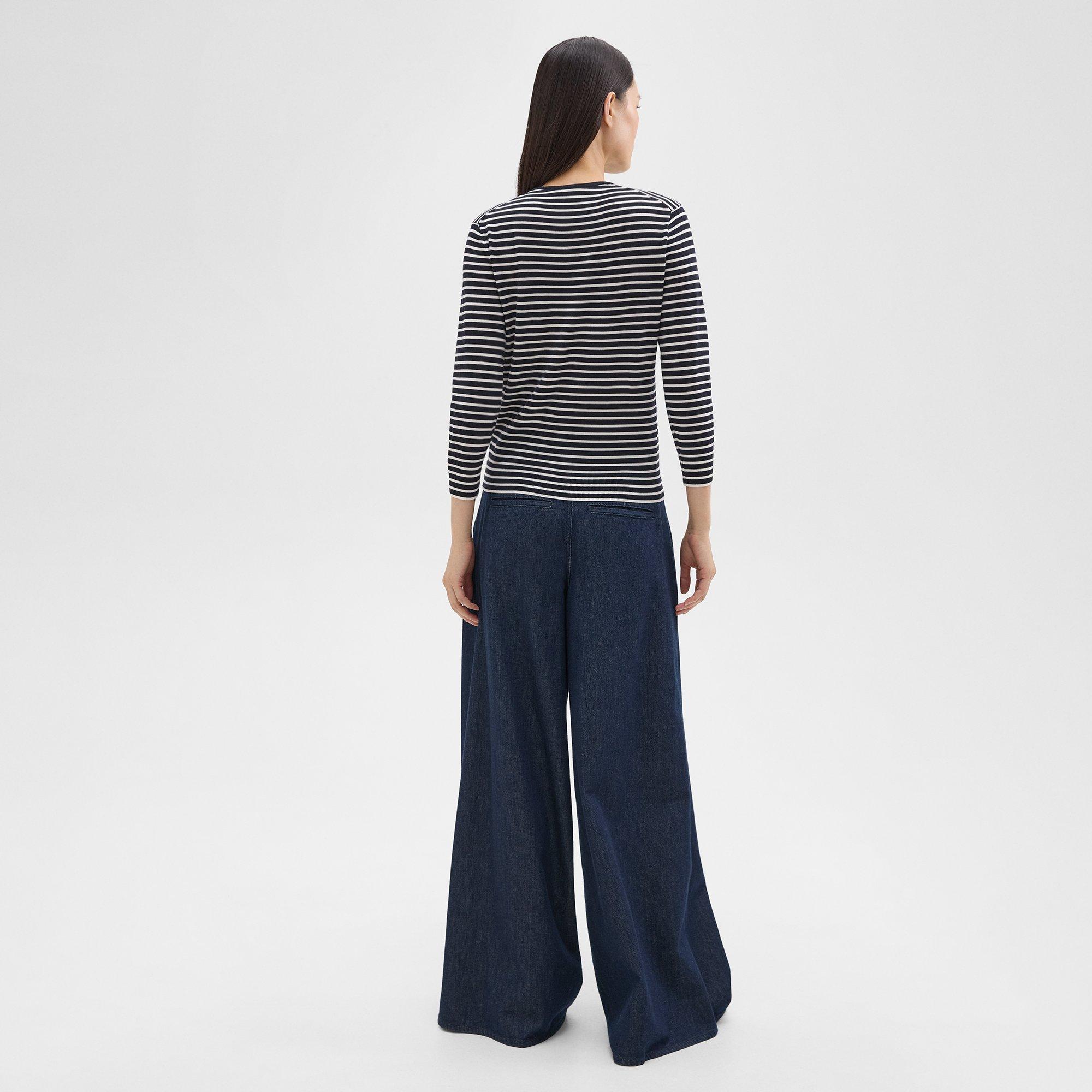 Pleated Wide-Leg Pant in Denim