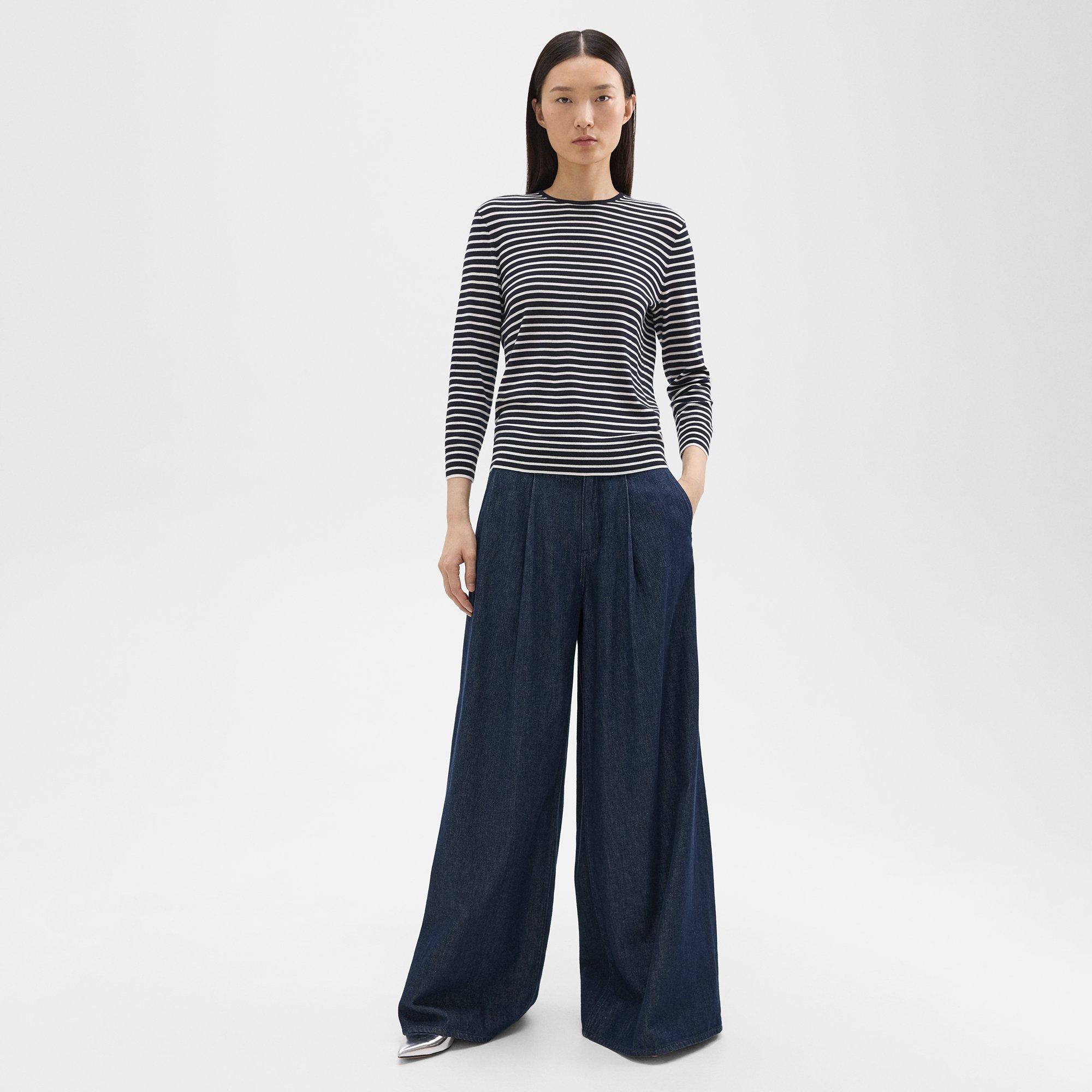 Pleated Wide-Leg Pant in Denim