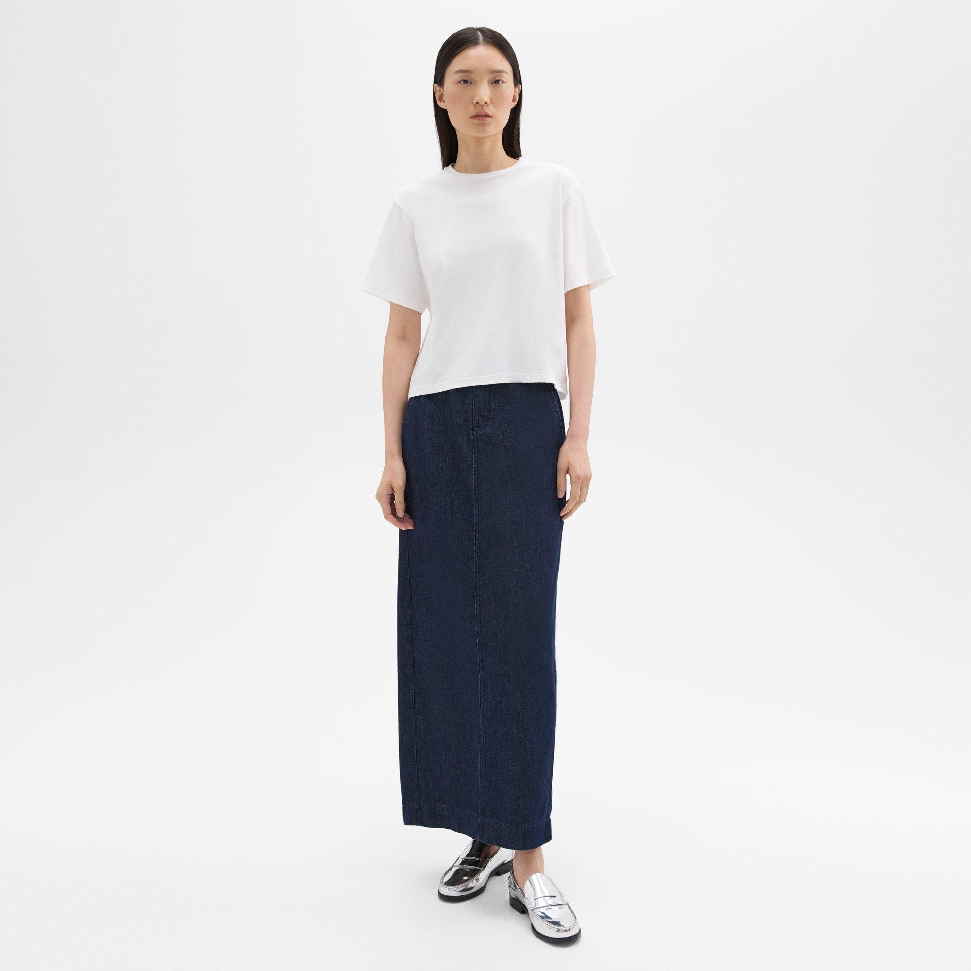 띠어리 Theory Maxi Trouser Skirt in Denim,INDIGO