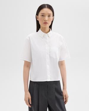 띠어리 Theory Cropped Short-Sleeve Shirt in Good Cotton,WHITE