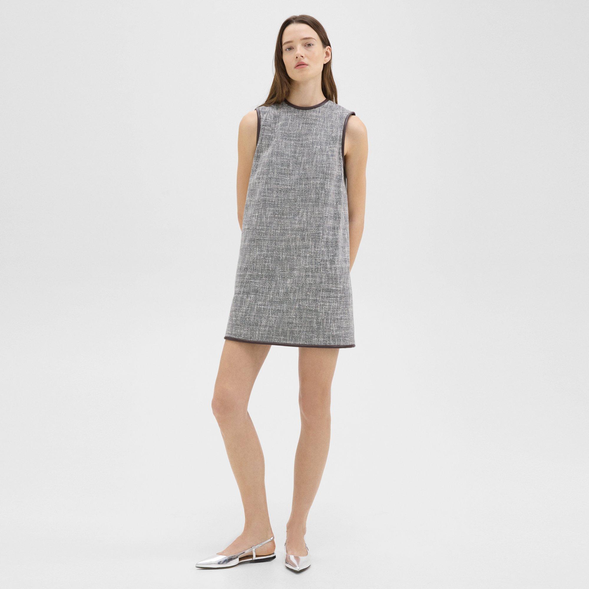 띠어리 Theory Relaxed Sleeveless Dress in Canvas Tweed,COFFEE/BROWN