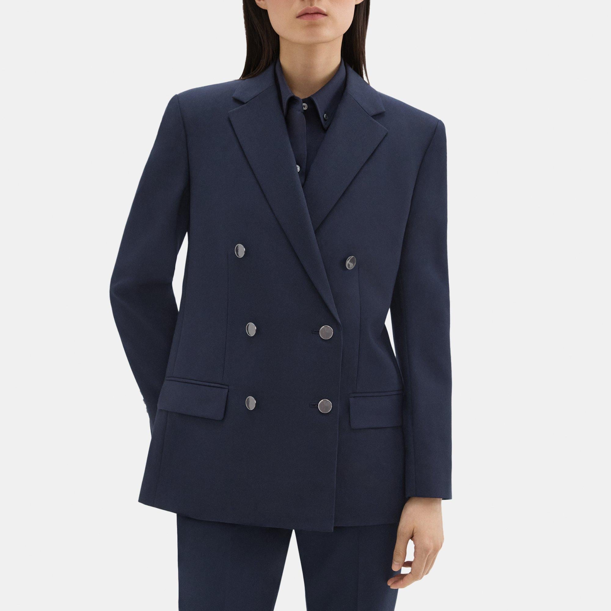 띠어리 Theory Double-Breasted Boxy Blazer in Oxford Wool,NOCTURNE NAVY