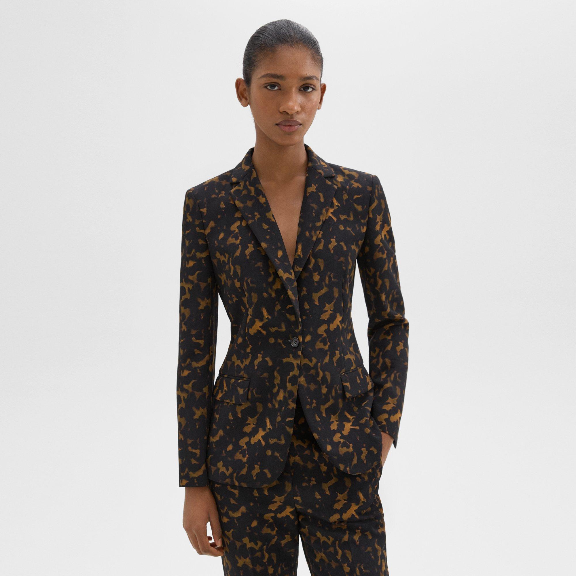 Theory Staple Tortoise-Print Slim Crepe Blazer