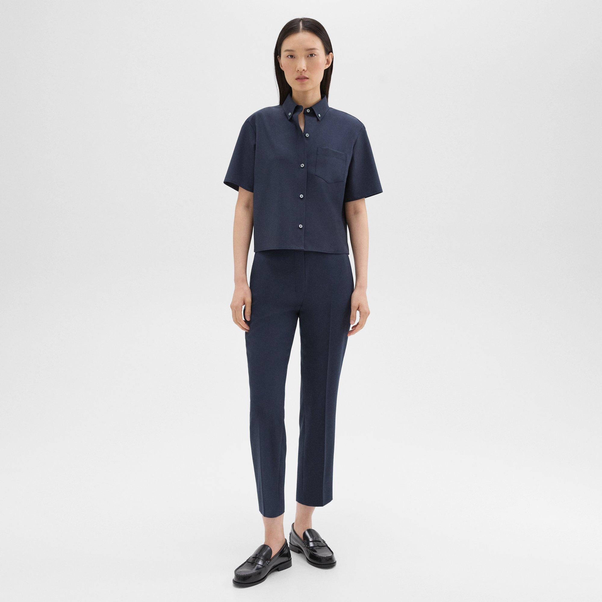 띠어리 Theory High-Waist Slim Crop Pant in Oxford Wool,NOCTURNE NAVY