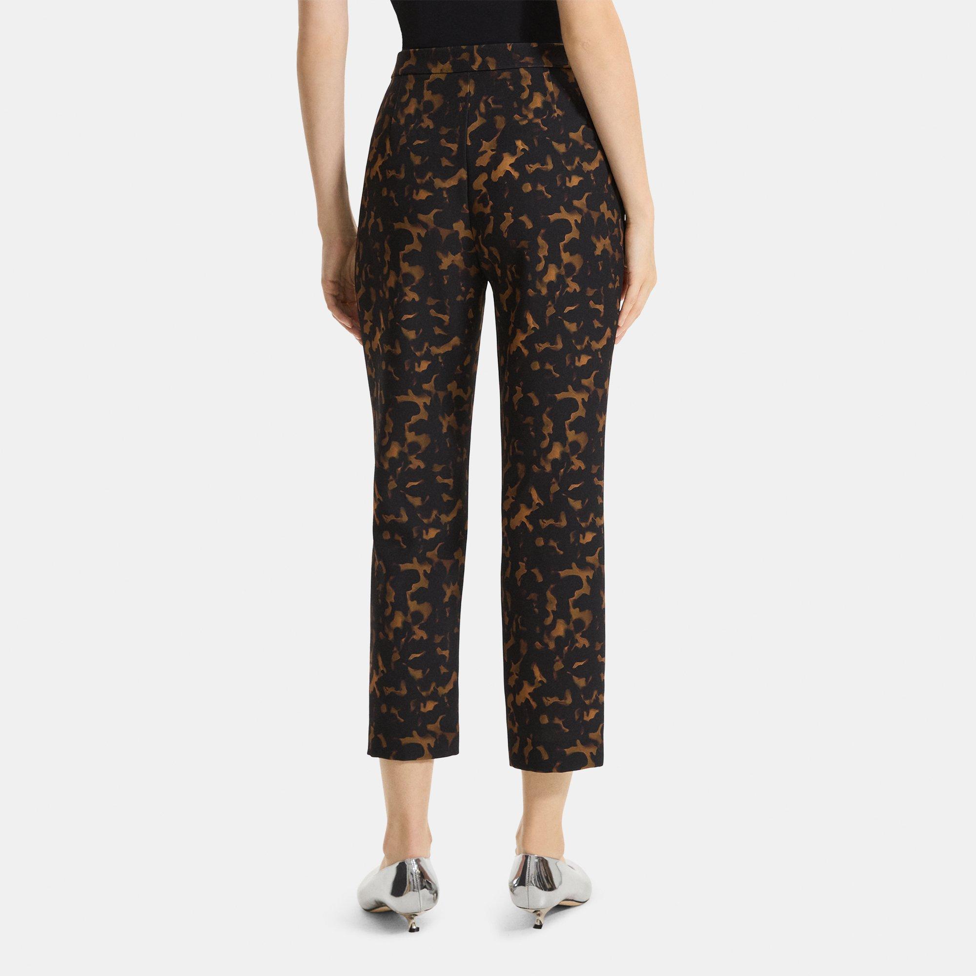 Pantalon Court Slim Taille Haute en Crêpe Imprimé Écailles de Tortue