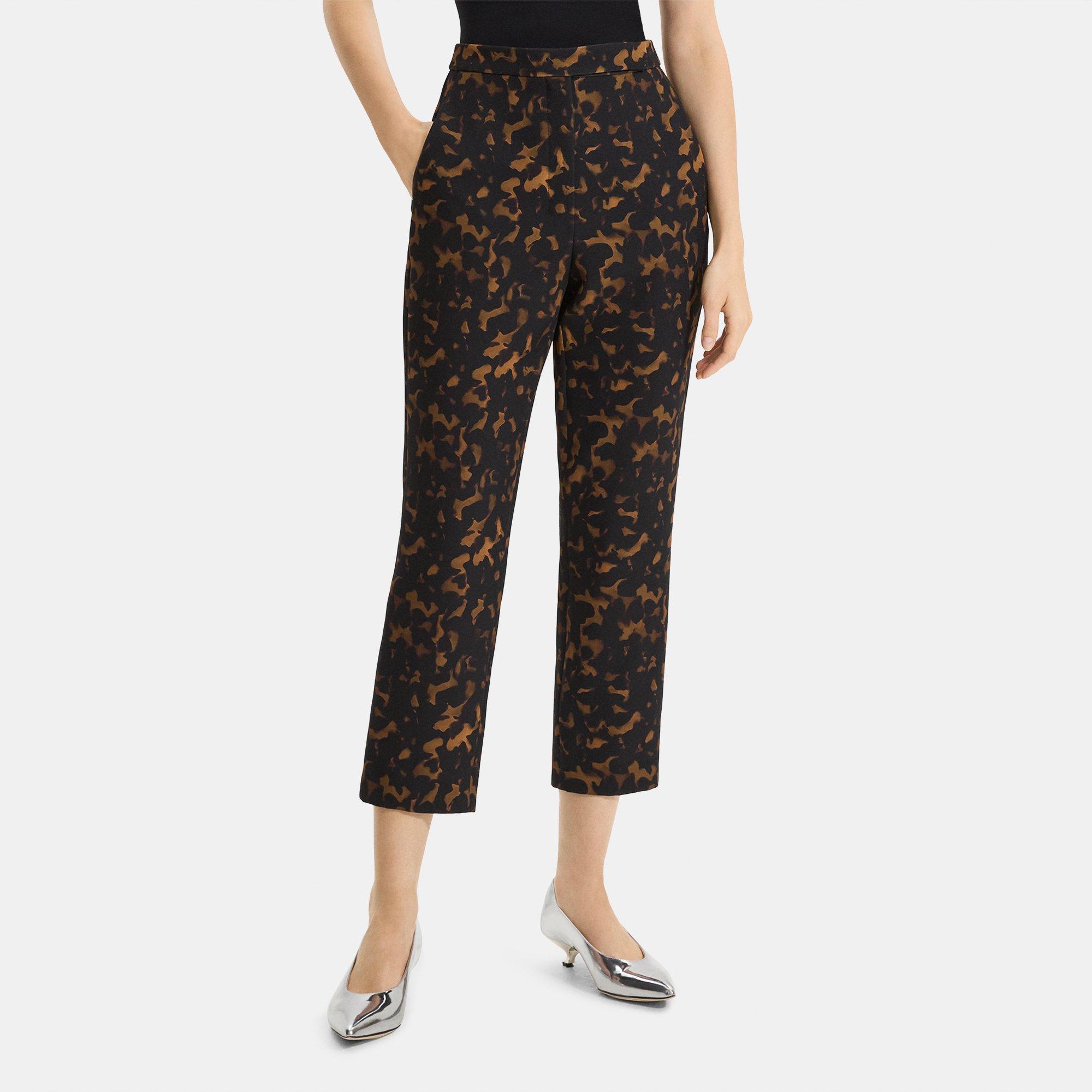 띠어리 Theory High-Waist Slim Crop Pant in Tortoiseshell Printed Crepe,DARK BROWN MULTI