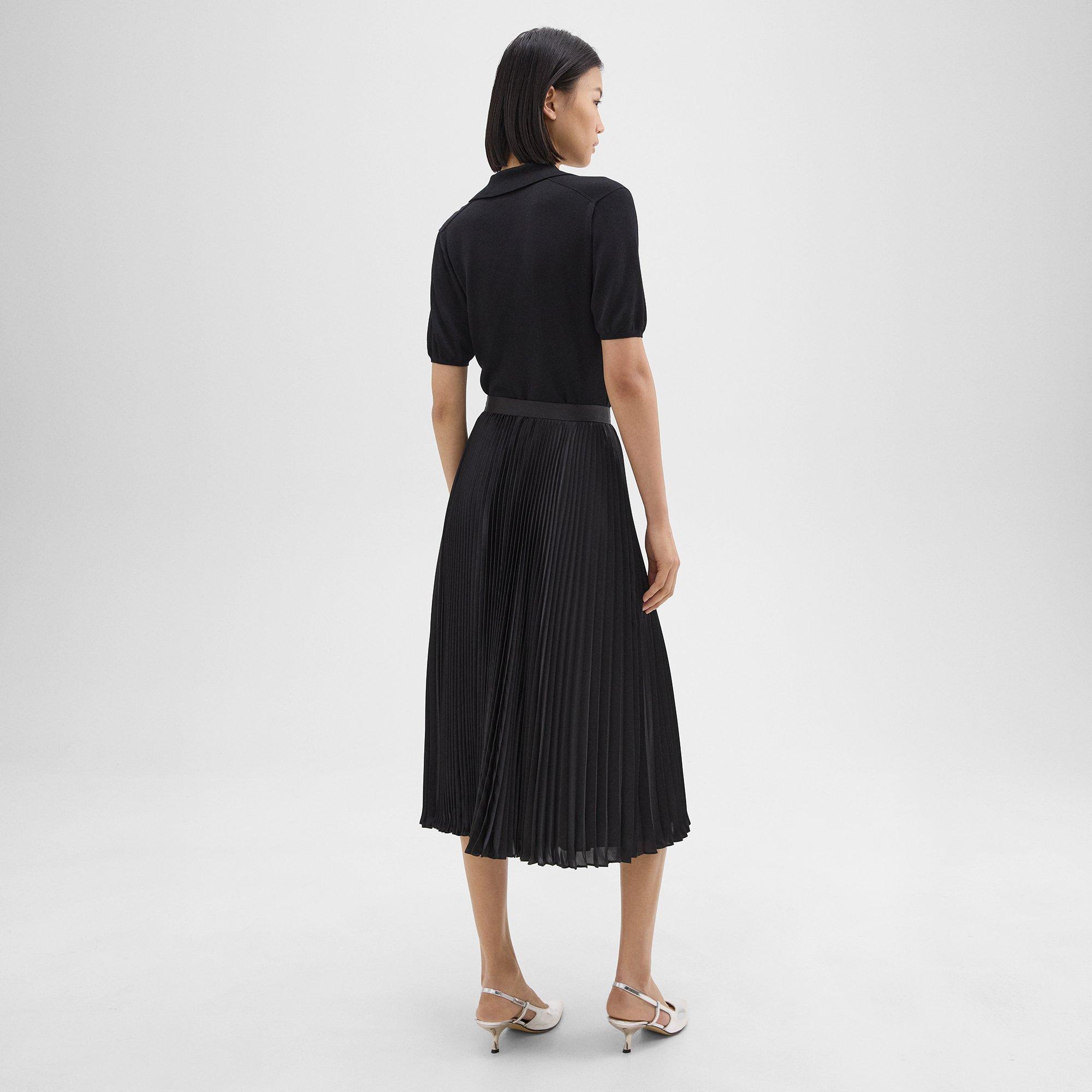 Pleated Midi Skirt in Satin