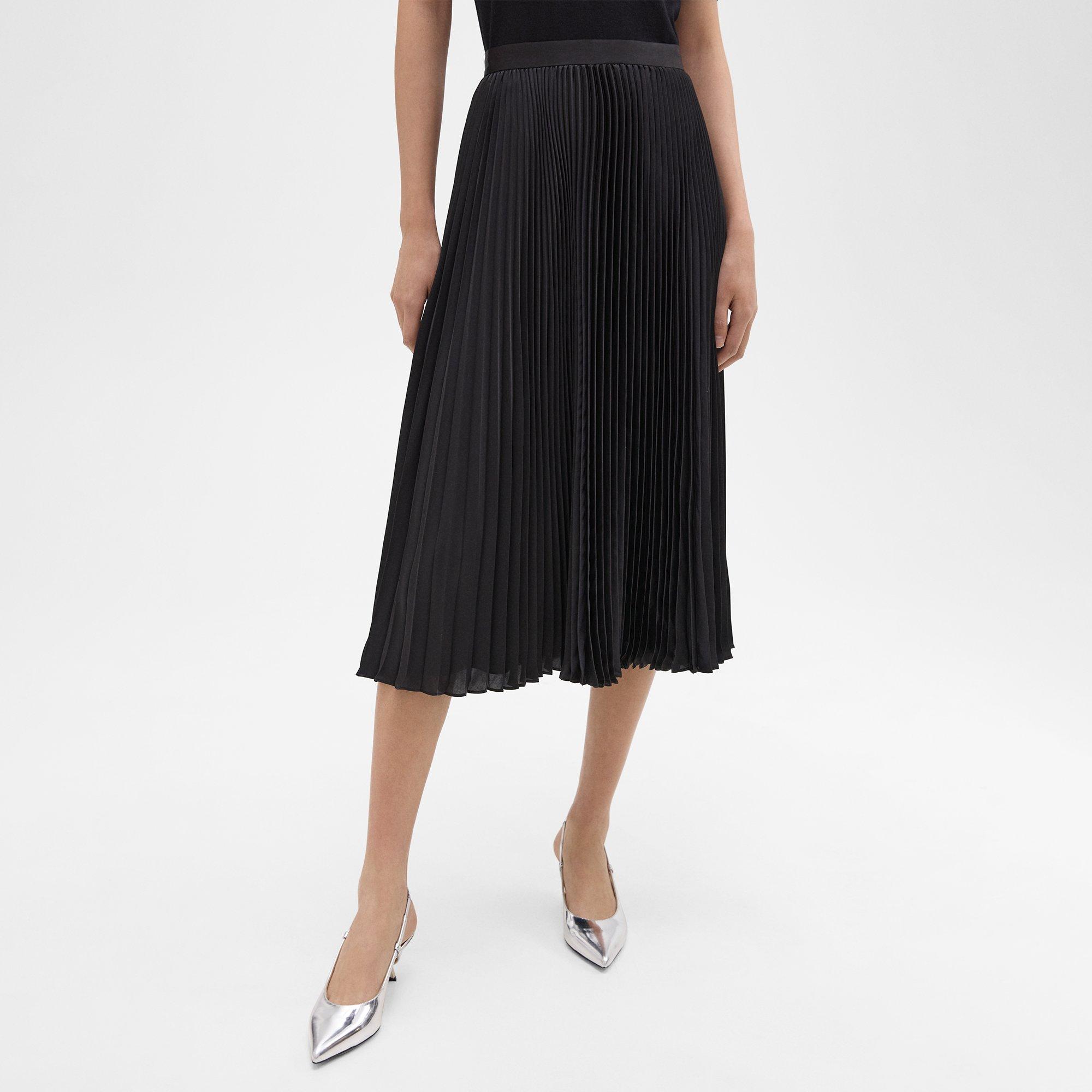 Pleated Midi Skirt in Satin