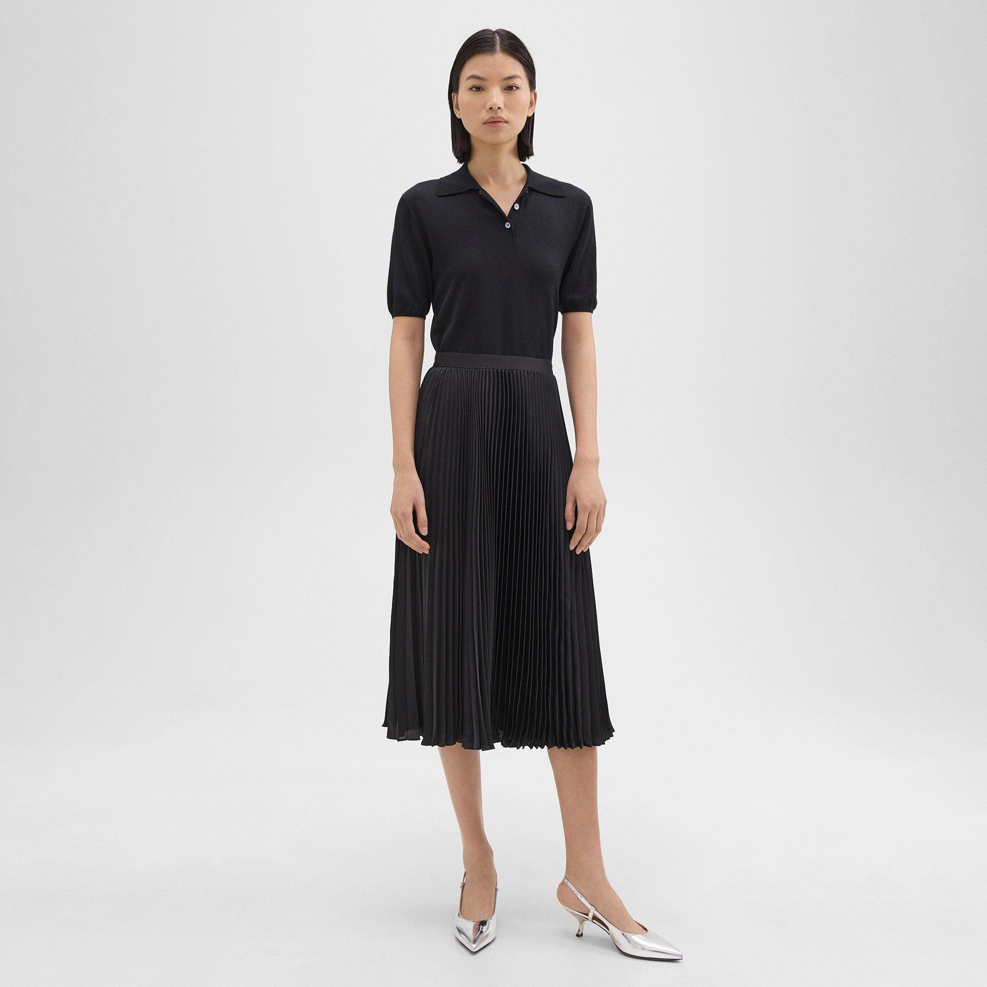 Pleated Midi Skirt in Satin