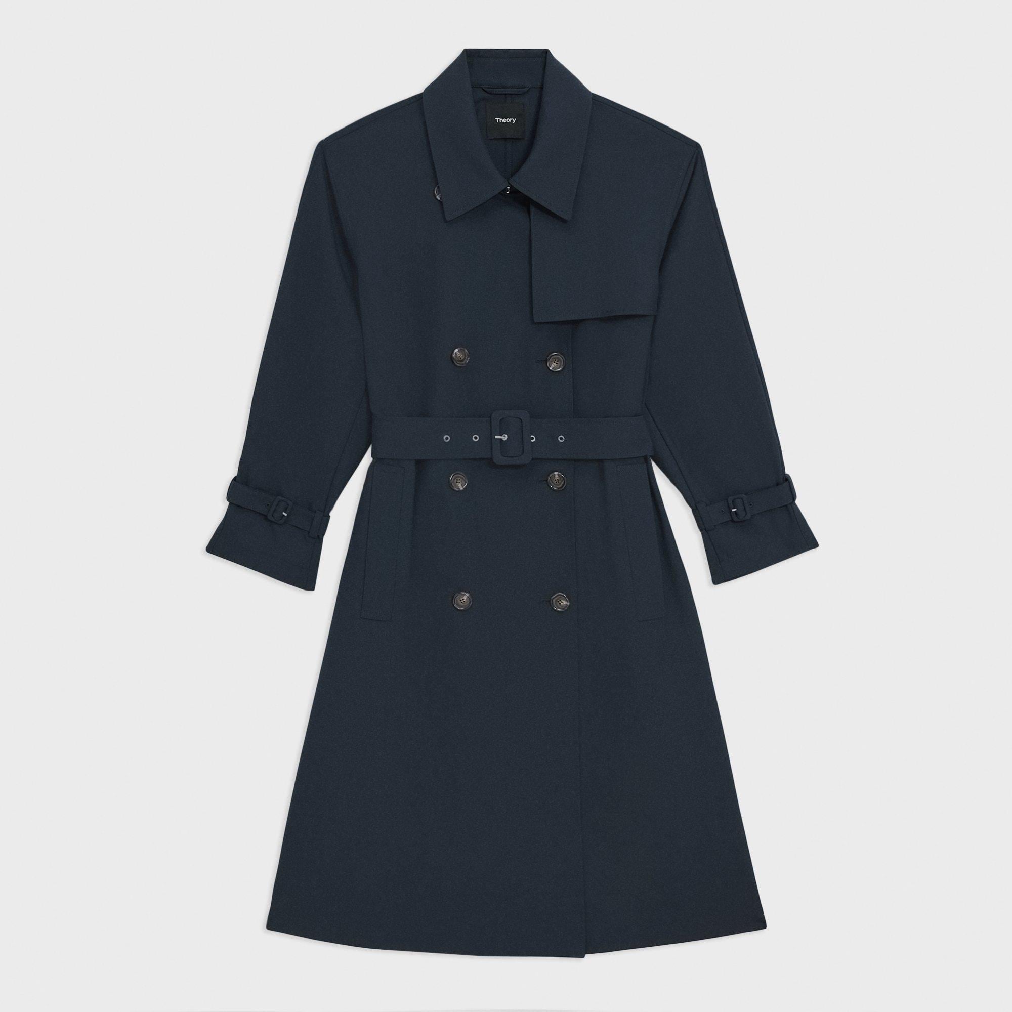 Double-Breasted Trench Coat in Oxford Wool