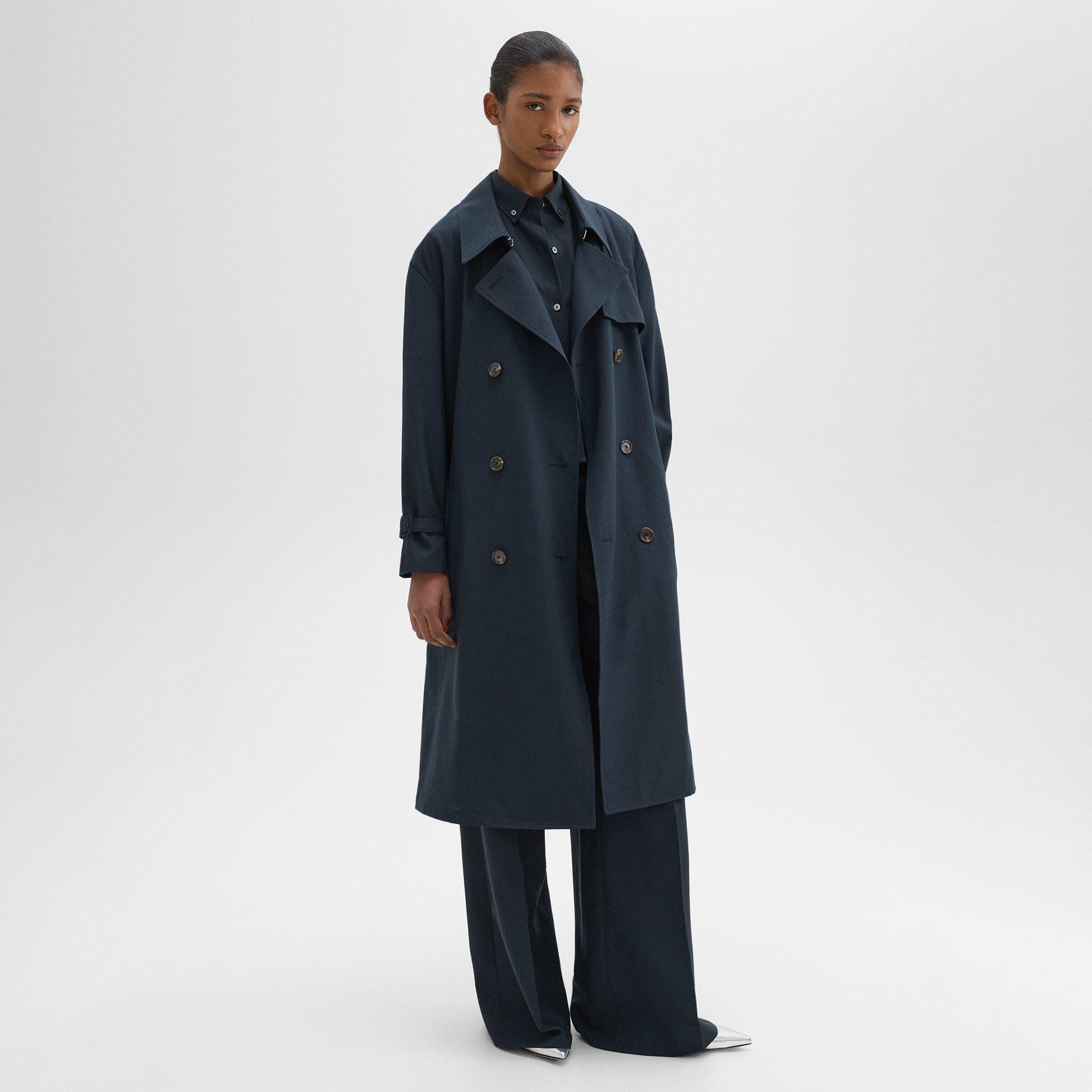 Short double wool twill trench coat online