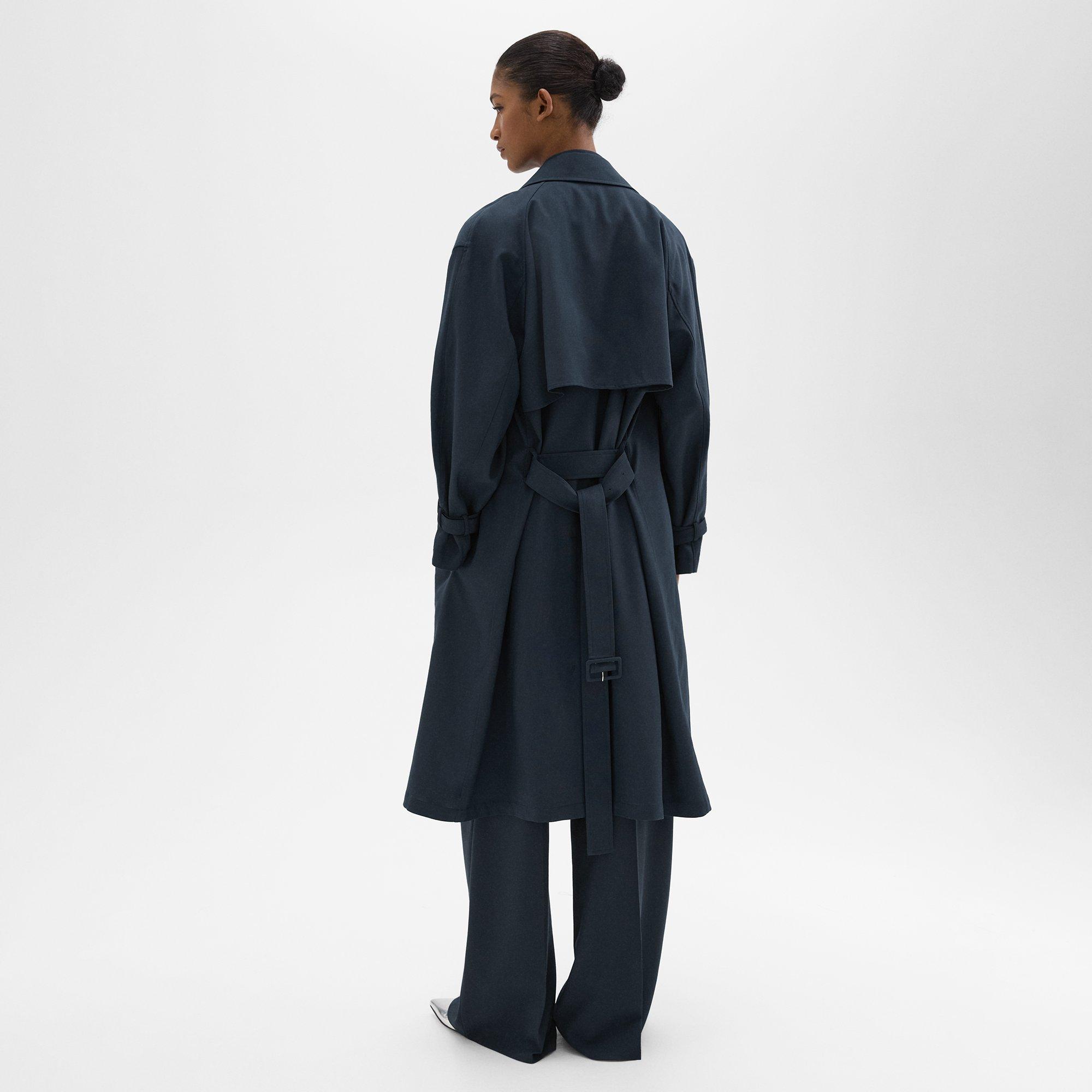 Double-Breasted Trench Coat in Oxford Wool