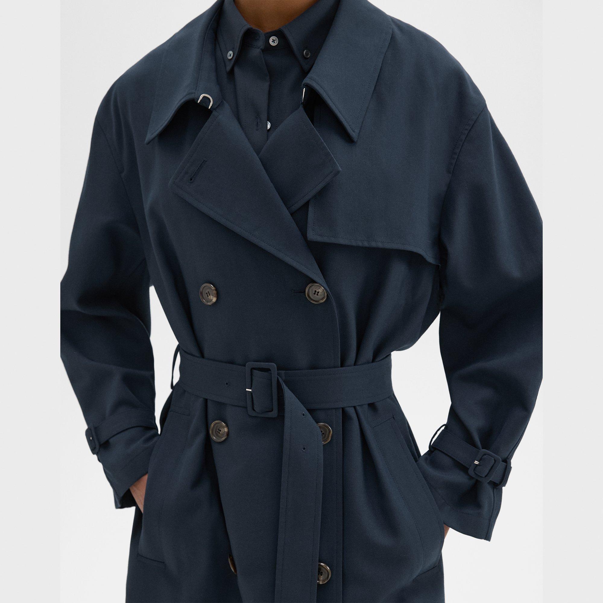 Double-Breasted Trench Coat in Oxford Wool