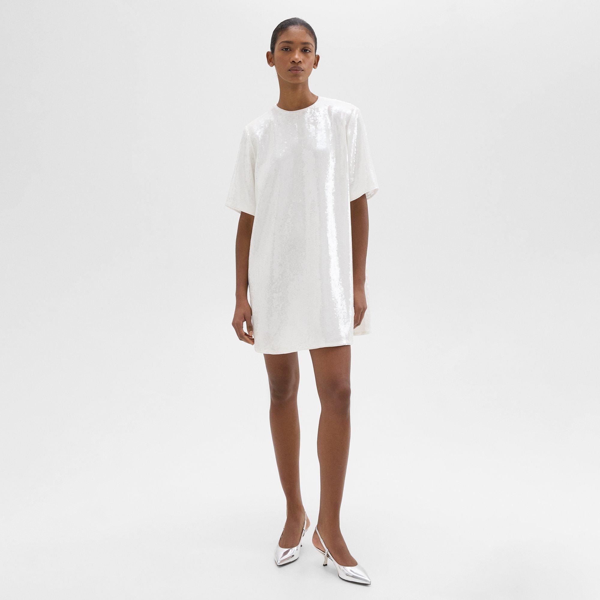 띠어리 Theory T-Shirt Dress in Recycled Sequins,WHITE