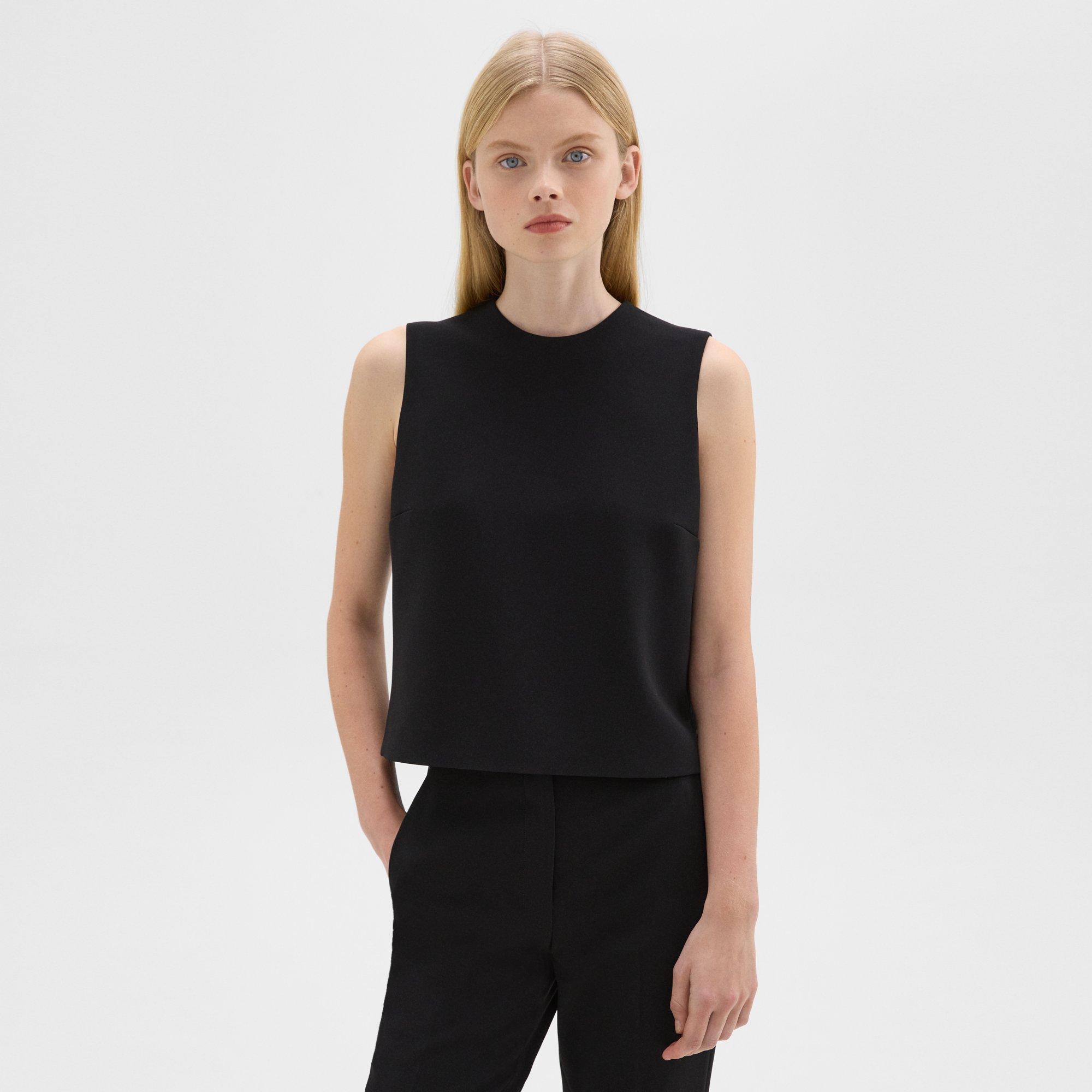 띠어리 Theory Sleeveless Crewneck Top in Admiral Crepe,BLACK