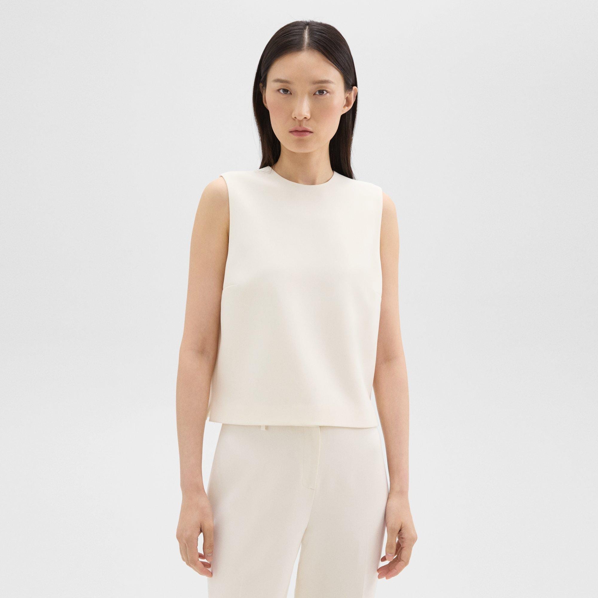 띠어리 Theory Sleeveless Crewneck Top in Admiral Crepe,RICE