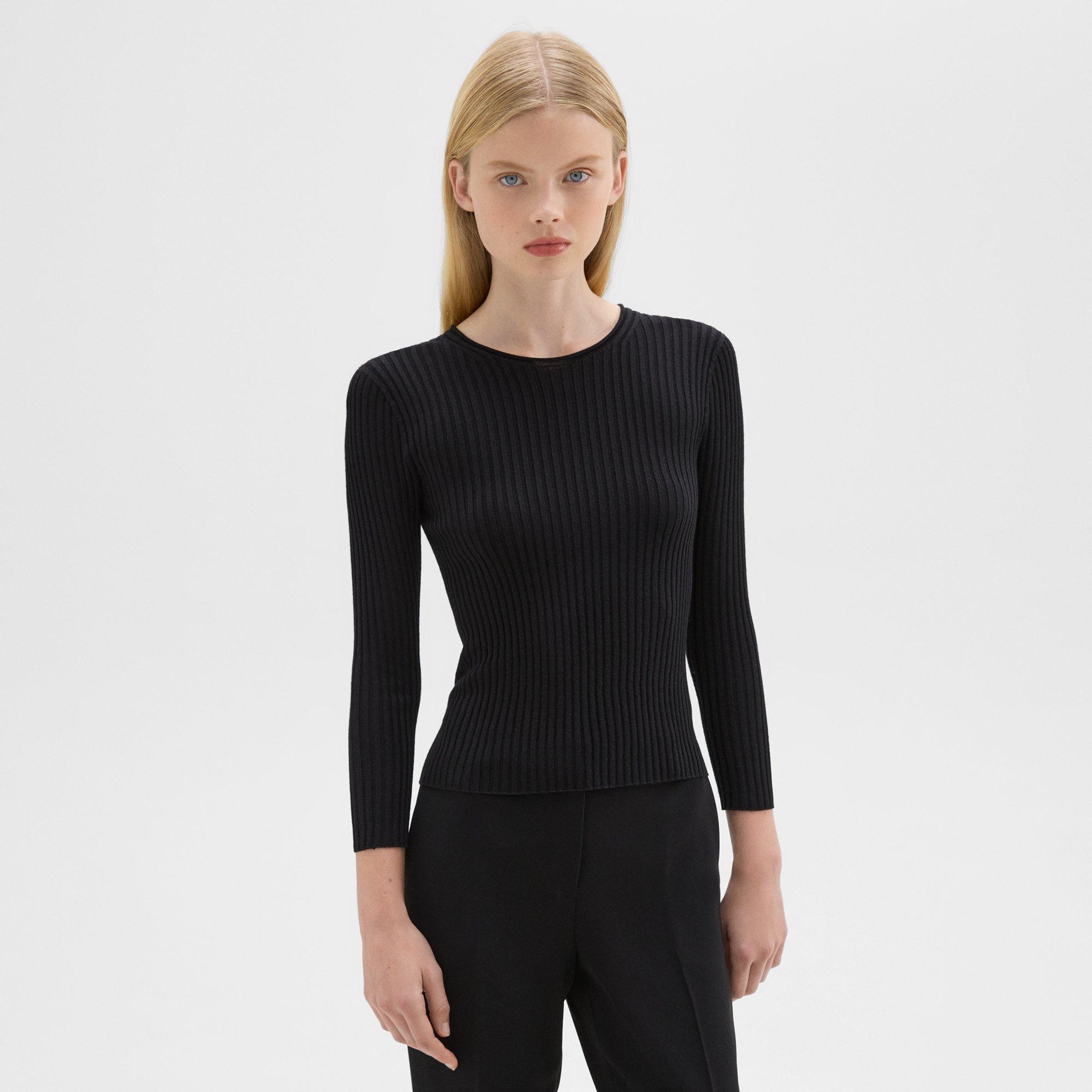 띠어리 Theory Rib Knit Top in Regal Wool,BLACK