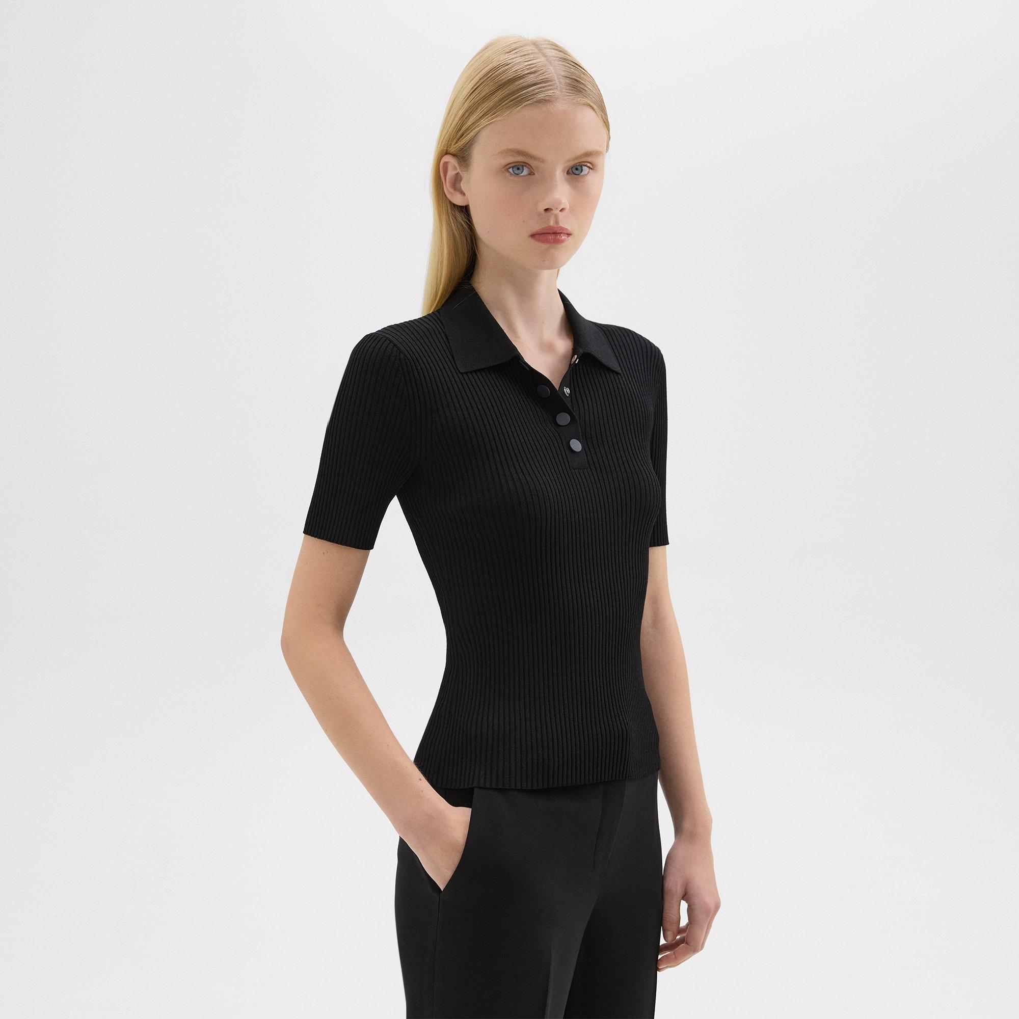 Ribbed Polo in Crepe Knit