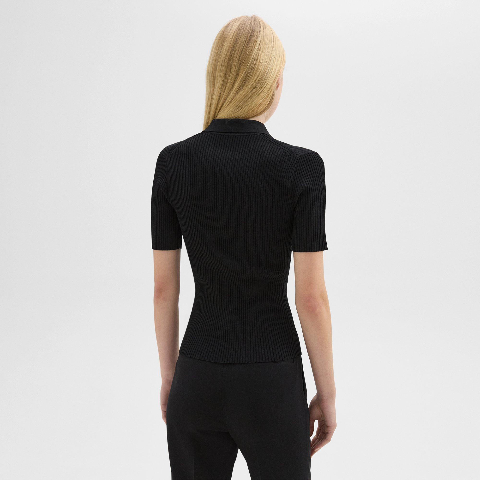 Ribbed Polo in Crepe Knit