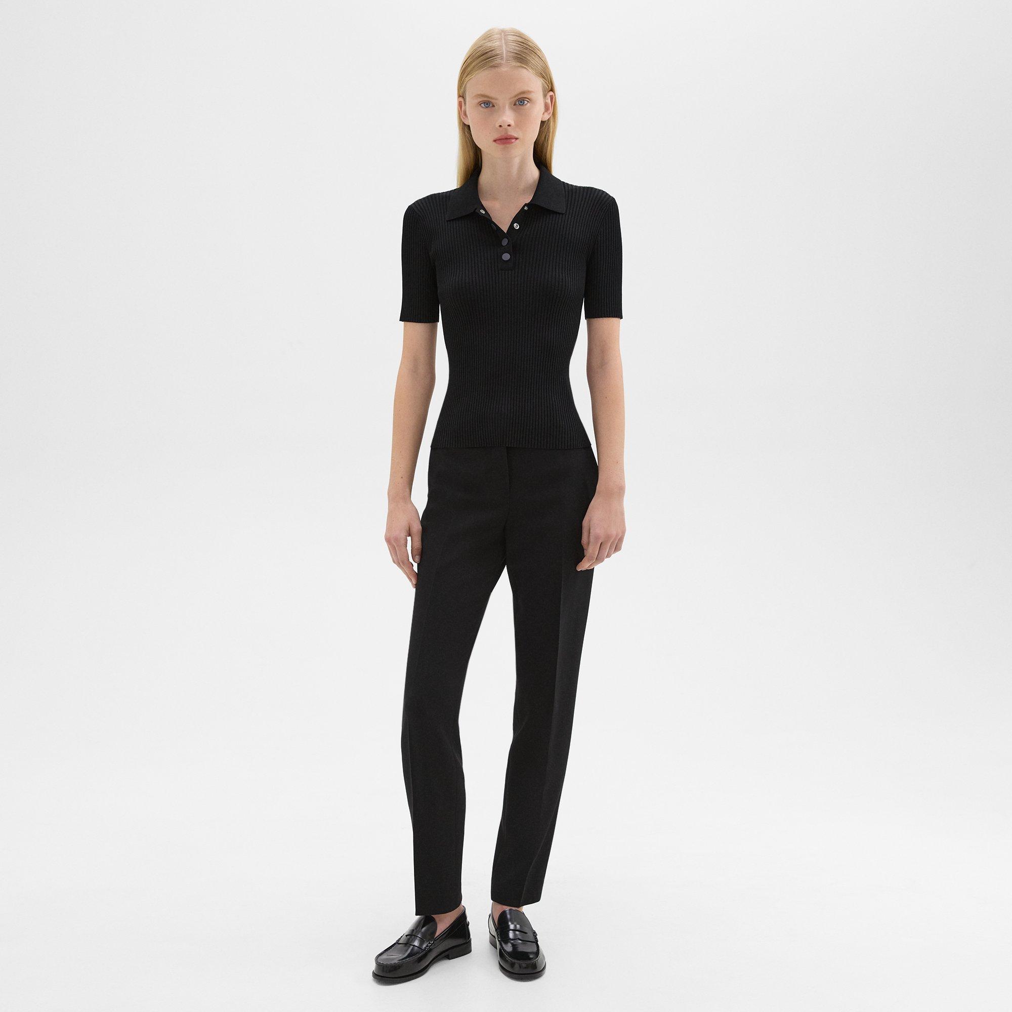 Ribbed Polo in Crepe Knit