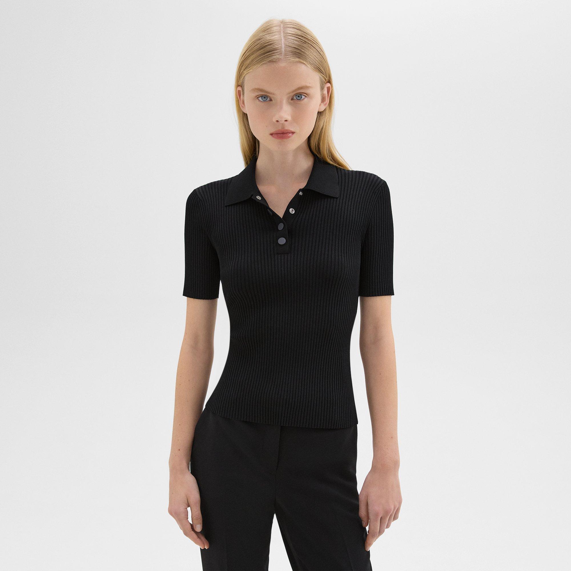 띠어리 Theory Ribbed Polo in Crepe Knit,BLACK