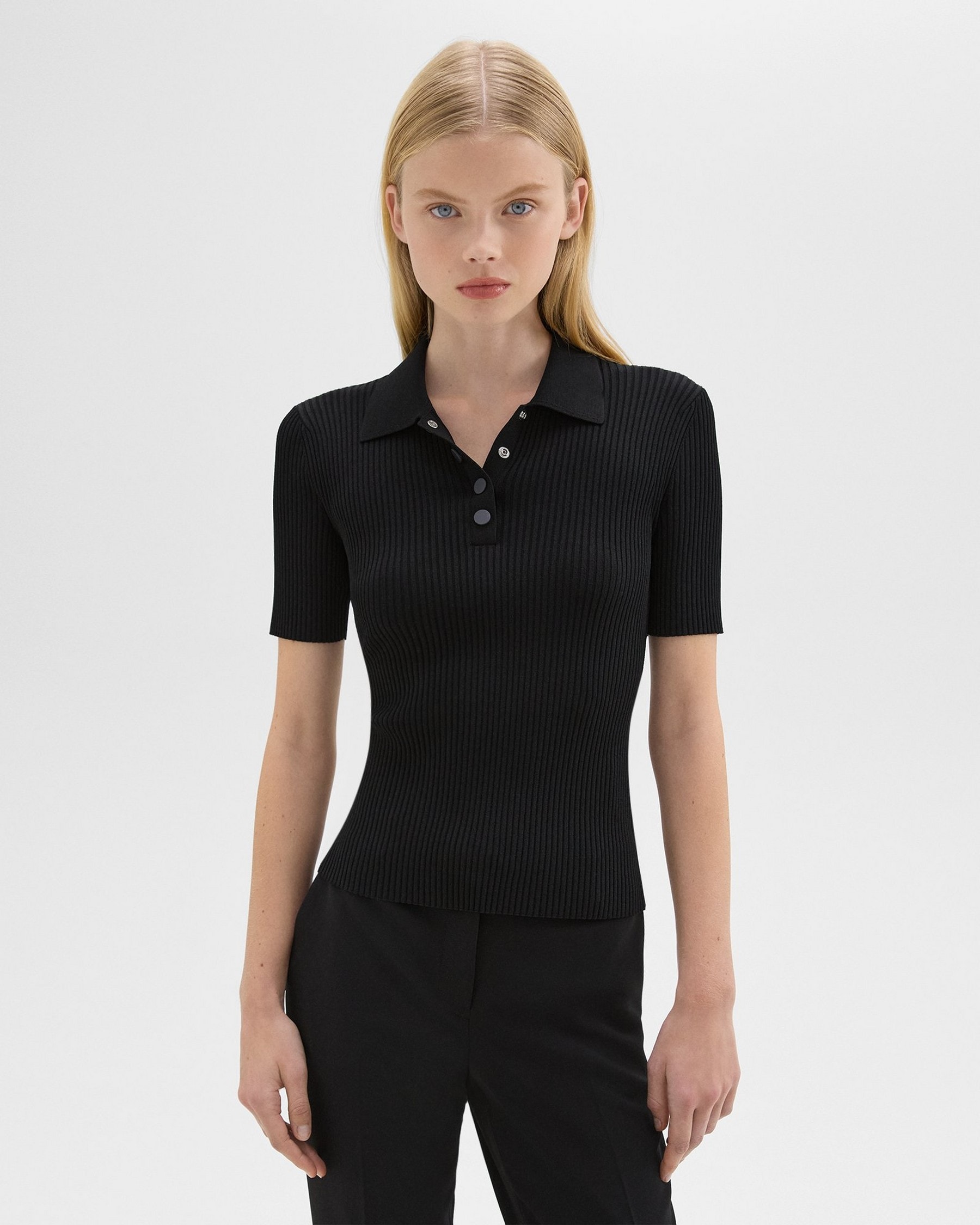 Ribbed Polo in Crepe Knit