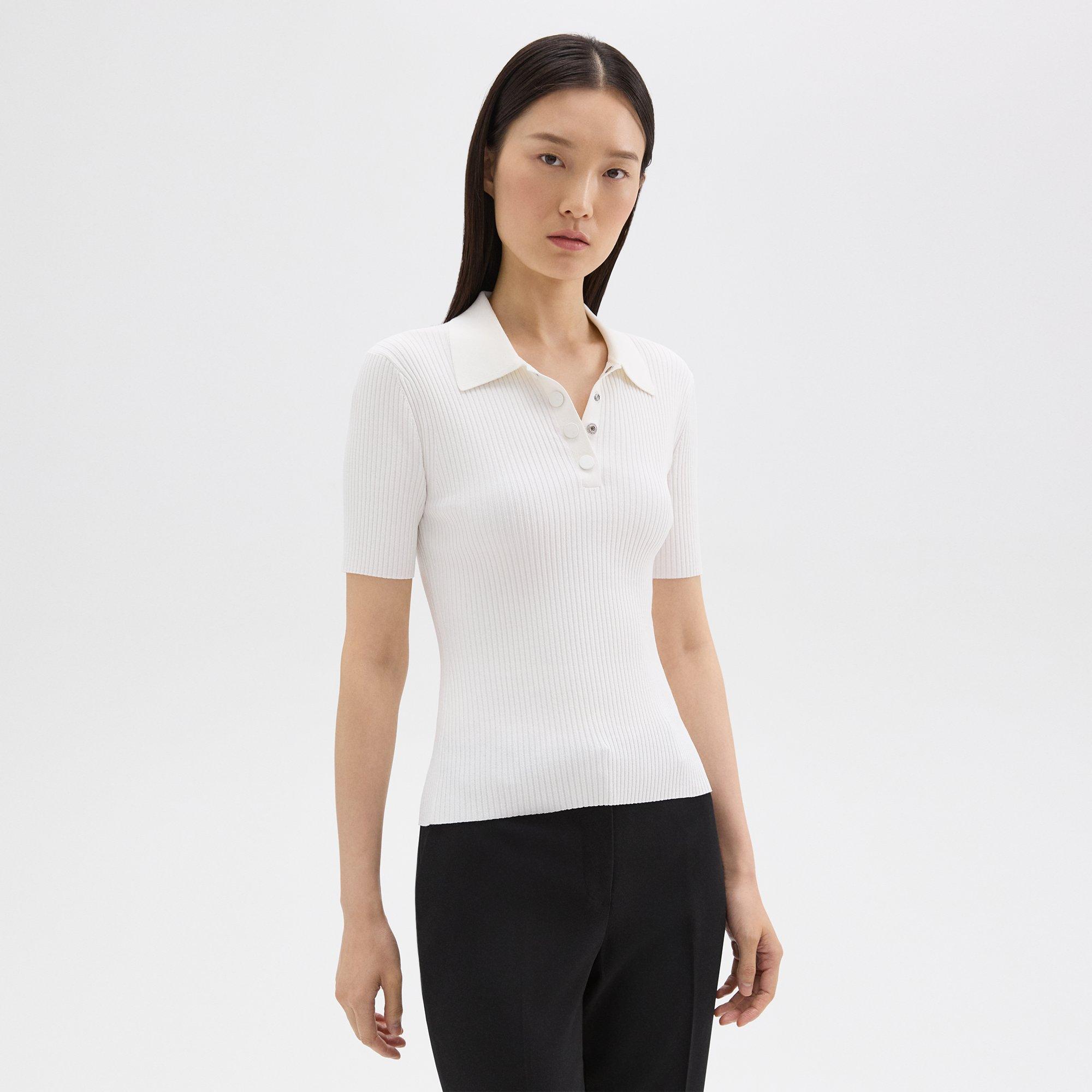 Ribbed Polo in Crepe Knit