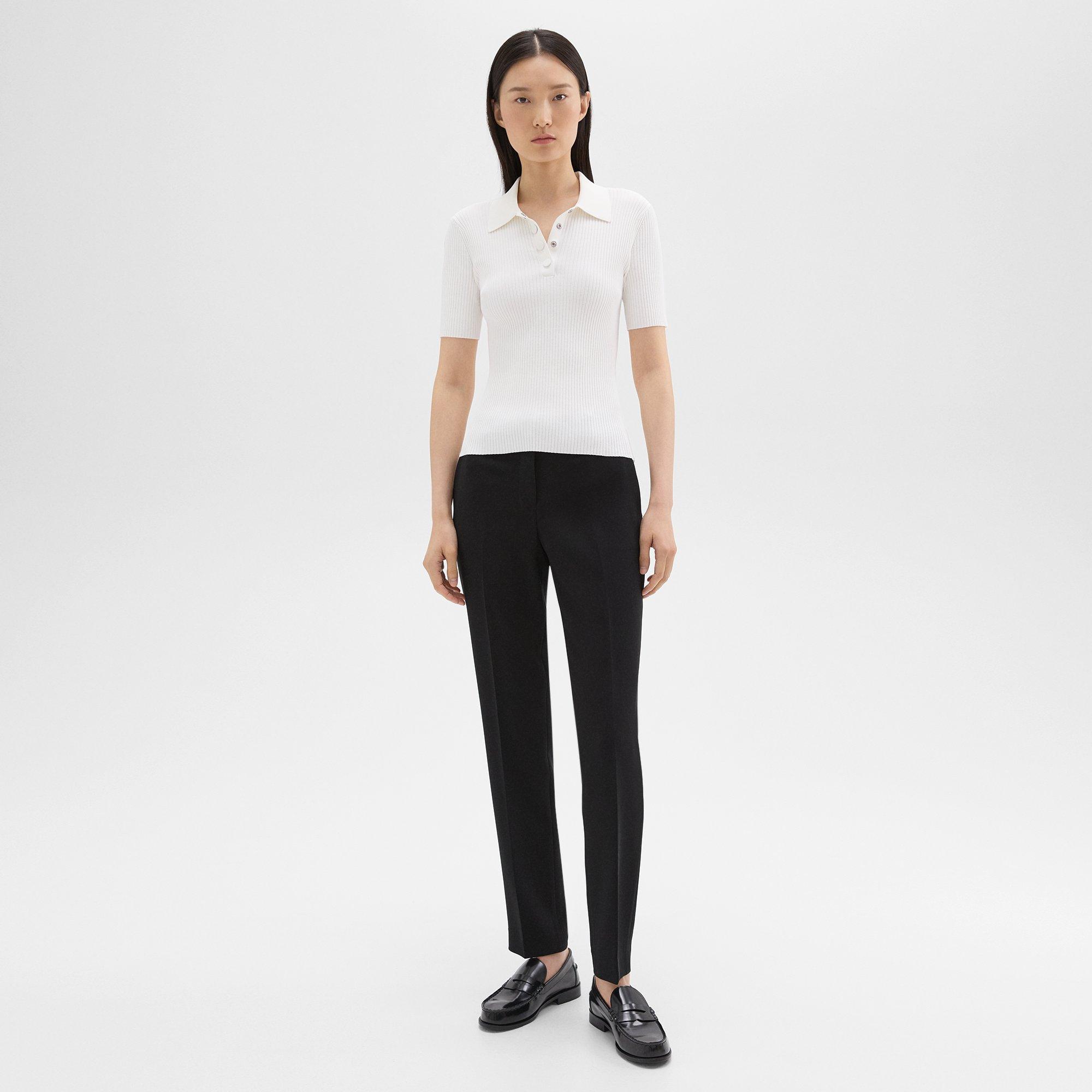 Ribbed Polo in Crepe Knit