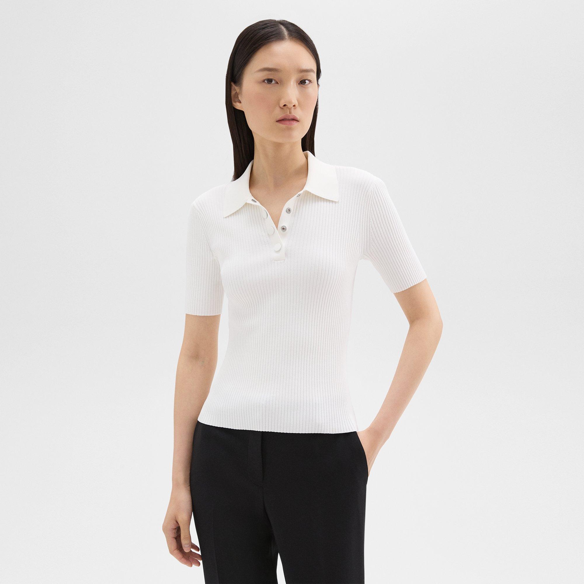 띠어리 Theory Ribbed Polo in Crepe Knit,WHITE