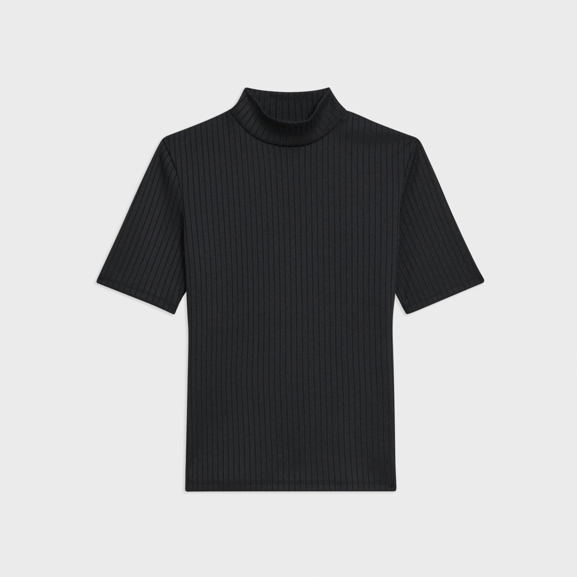 Rib Knit Mock Neck Short-Sleeve Top | Theory