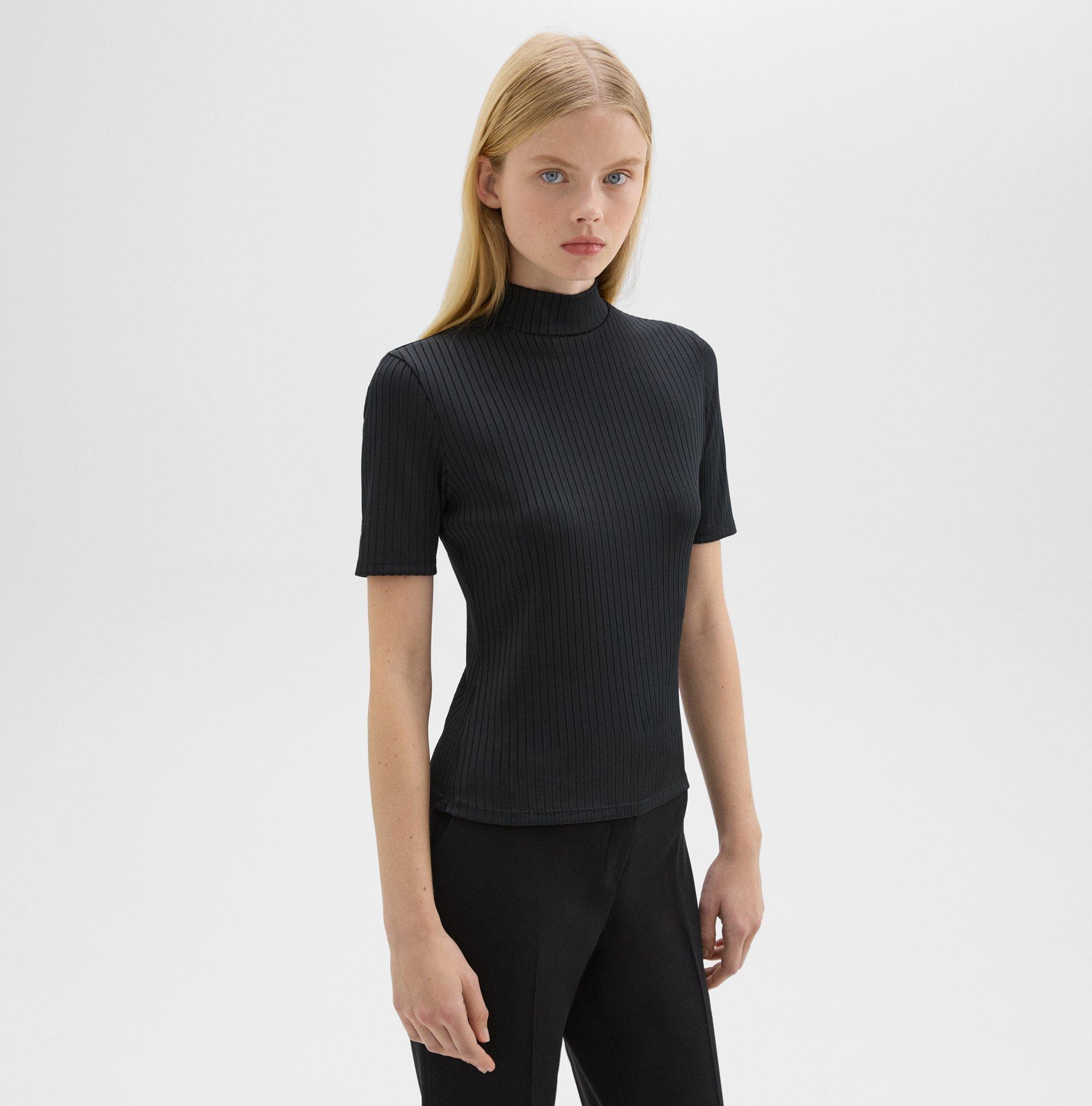 Rib Knit Mock Neck Short Sleeve Top Theory