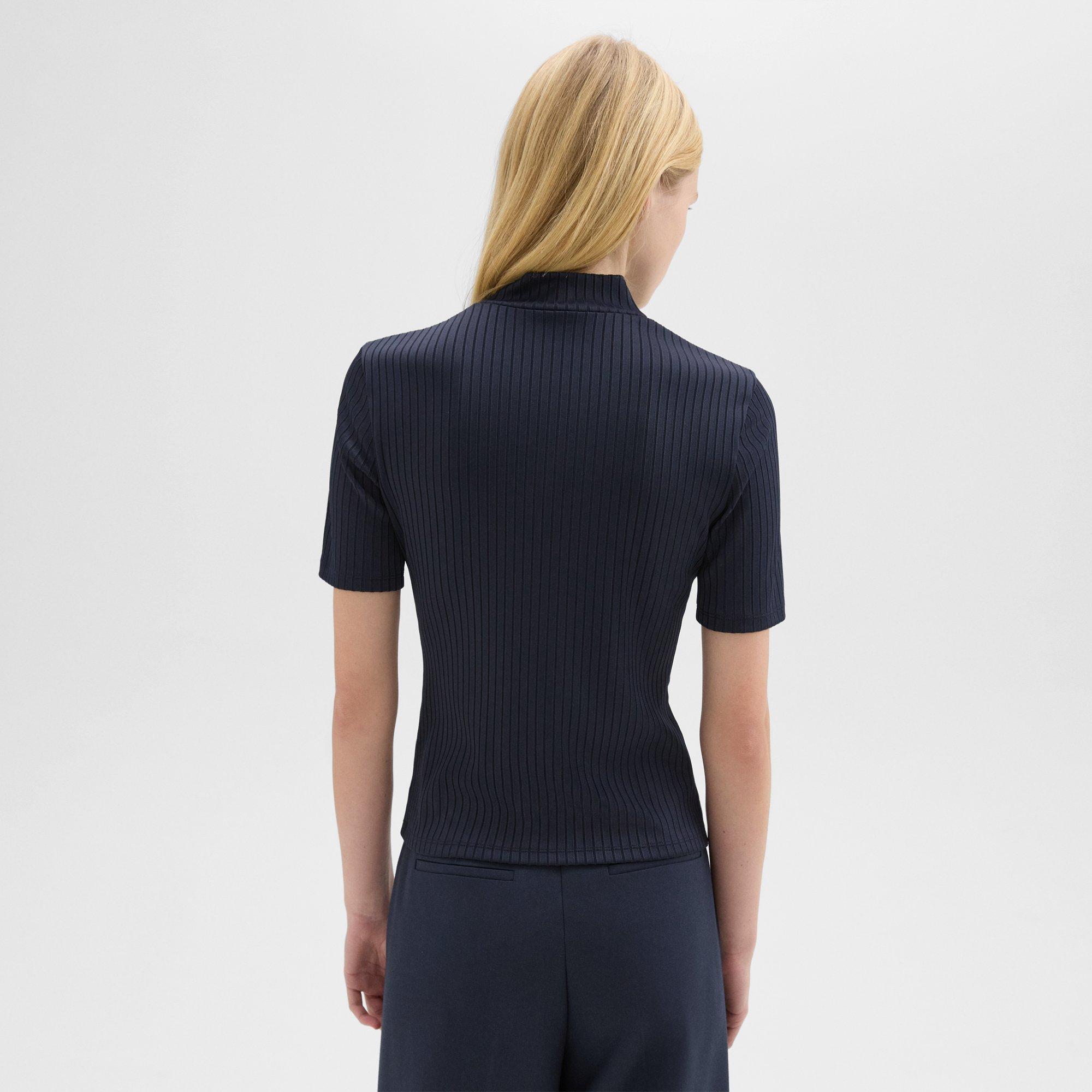 Mock Neck Short-Sleeve Top in Rib Knit