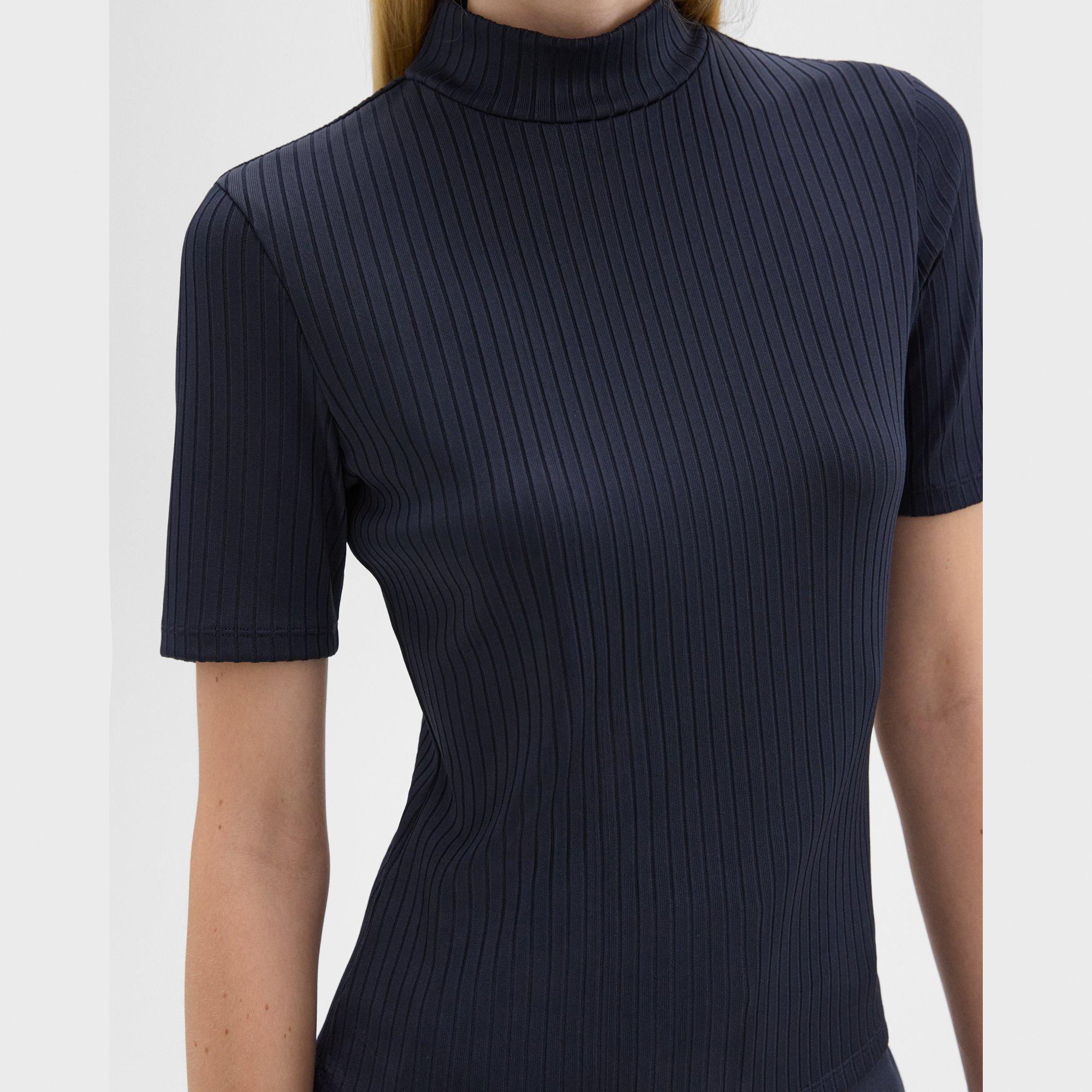 Mock Neck Short-Sleeve Top in Rib Knit
