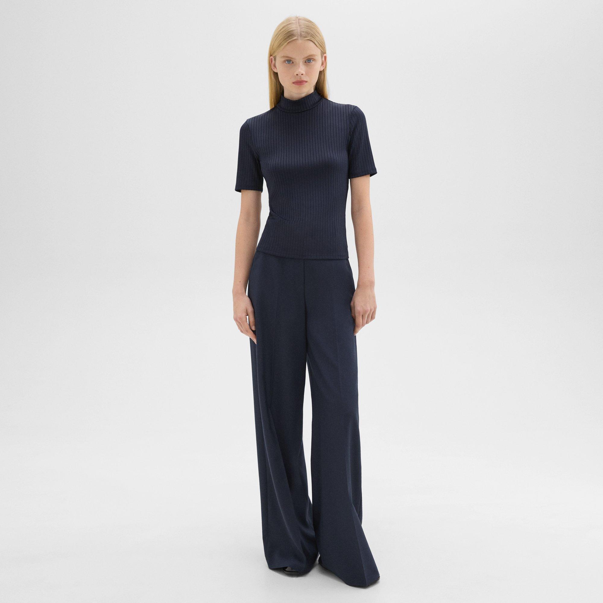 Mock Neck Short-Sleeve Top in Rib Knit
